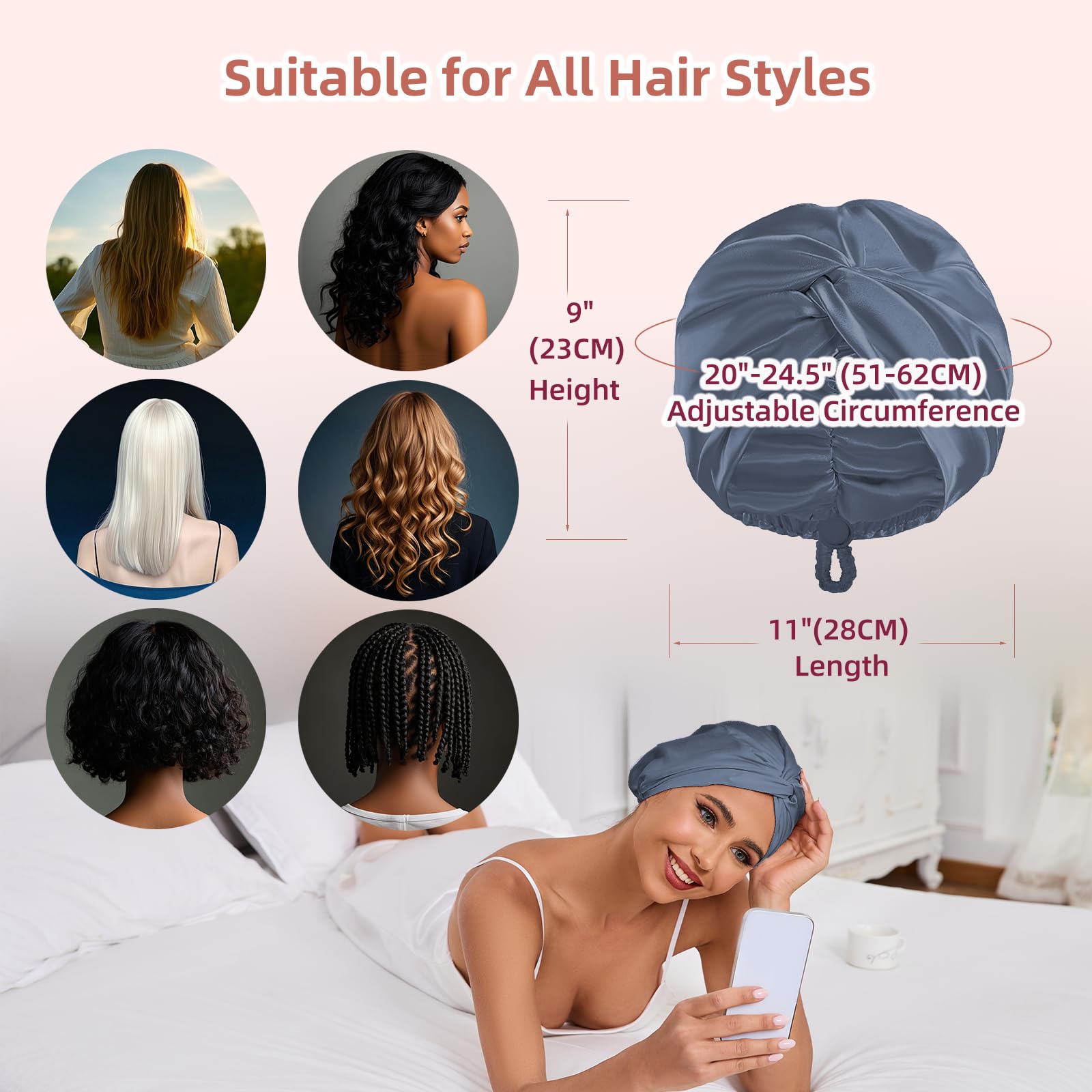 Baqzqudnl utilisation nocturne protège les cheveux et réduit les frottements avec l’oreiller.