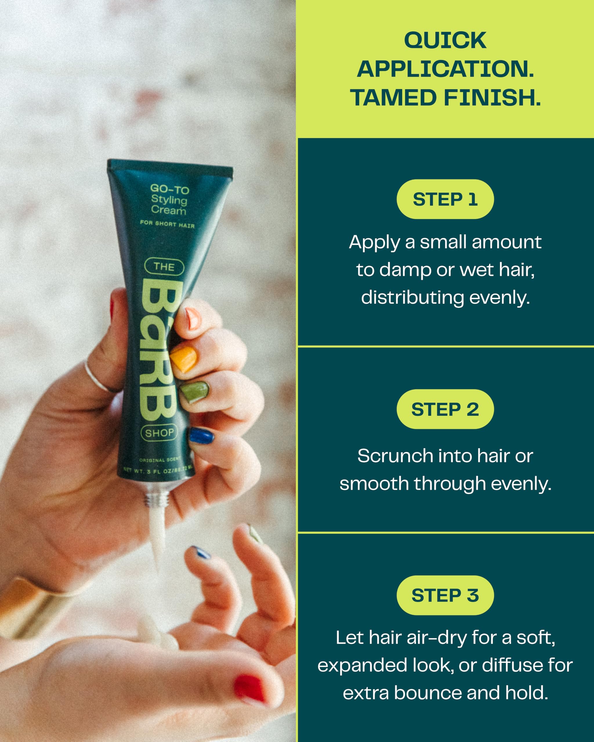 Barb Shop Crème application sur cheveux mouillés facilite la définition.