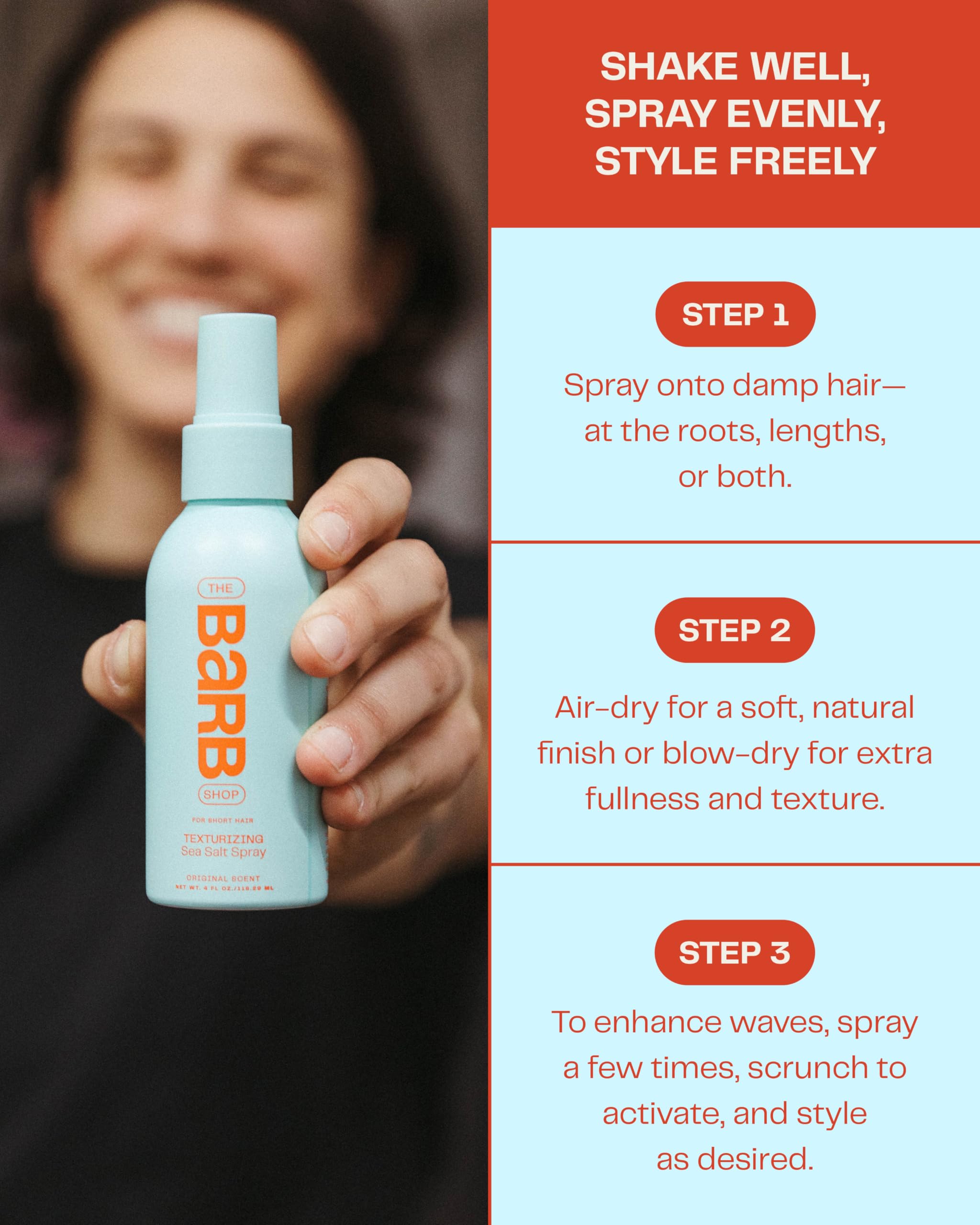 Barb Shop Sea Salt Spray fini mat doux sur cheveux.