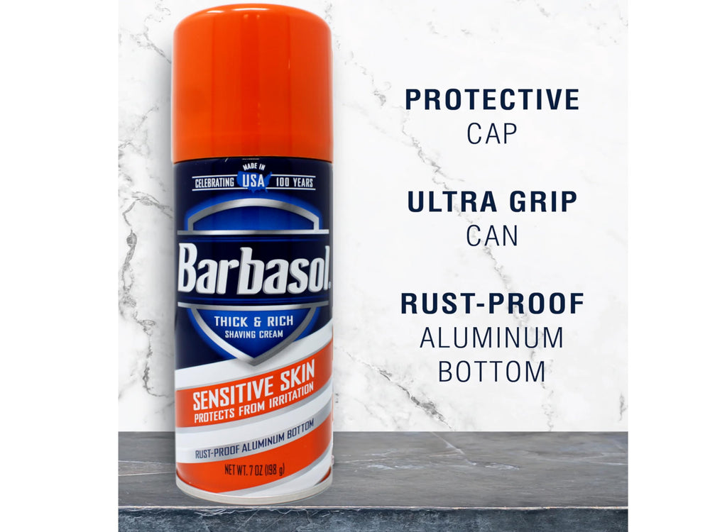 Pack trois canettes Barbasol, solution économique pour le rasage.