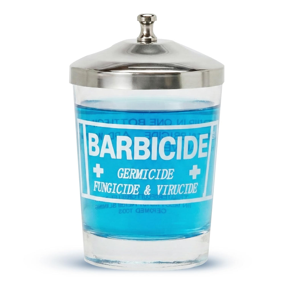 Barbicide bocal en verre 4 oz avec affichage clair du niveau de solution.