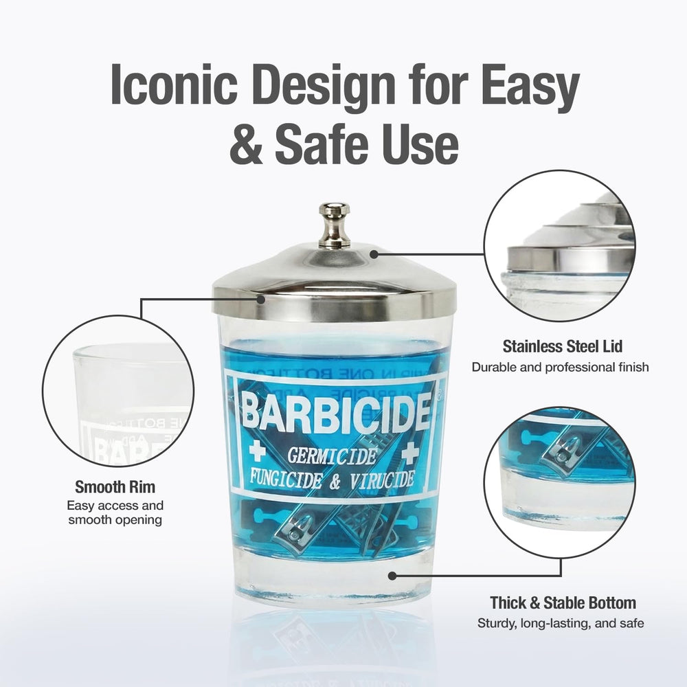 Barbicide panier-filtre inox, immersion propre sans toucher le désinfectant.