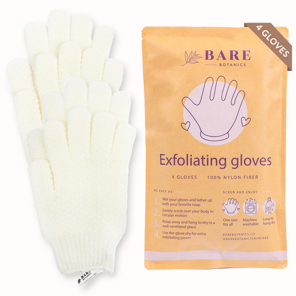 Bare Botanics gants exfoliants en nylon pour douche, exfoliation en profondeur.