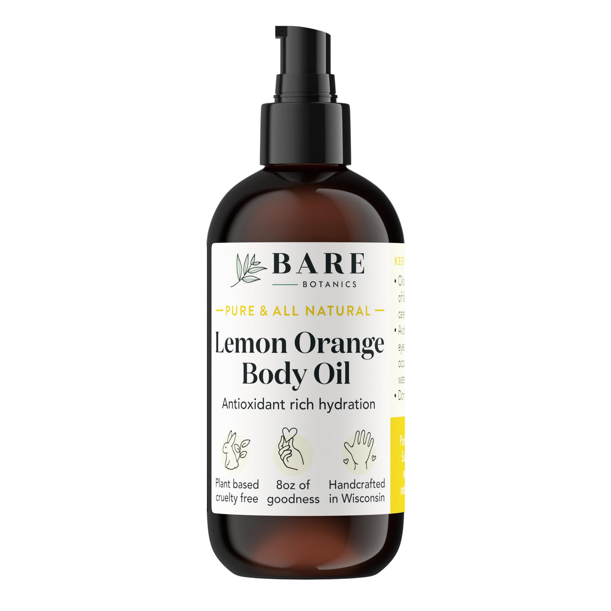 BARE BOTANICS huile corporelle citron-orange avec pompe pour hydratation rapide