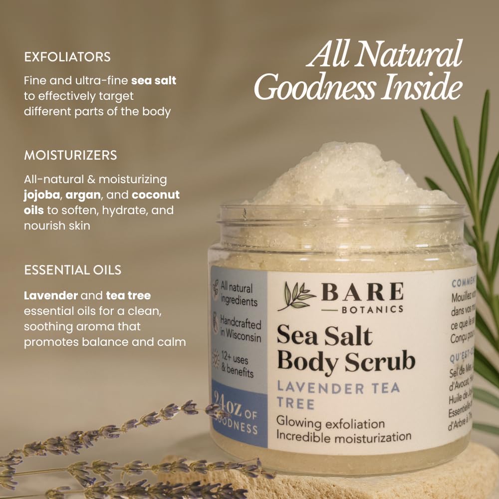 Texture exfoliante avec sel marin fin et ultra-fin du gommage Bare Botanics