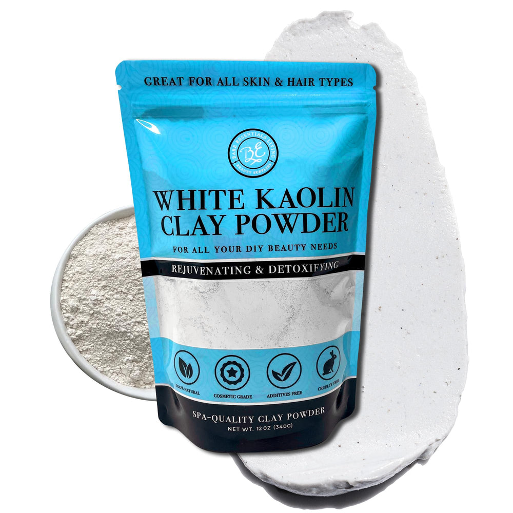 Bare Essentials Living propose l argile kaolin blanche 12oz pour masque visage doux.