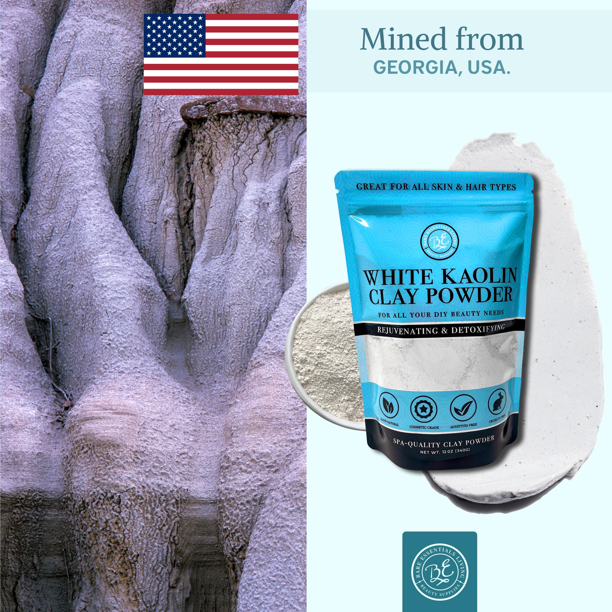 Bare Essentials Living argile kaolin jardinage utile pour sols et plantes.