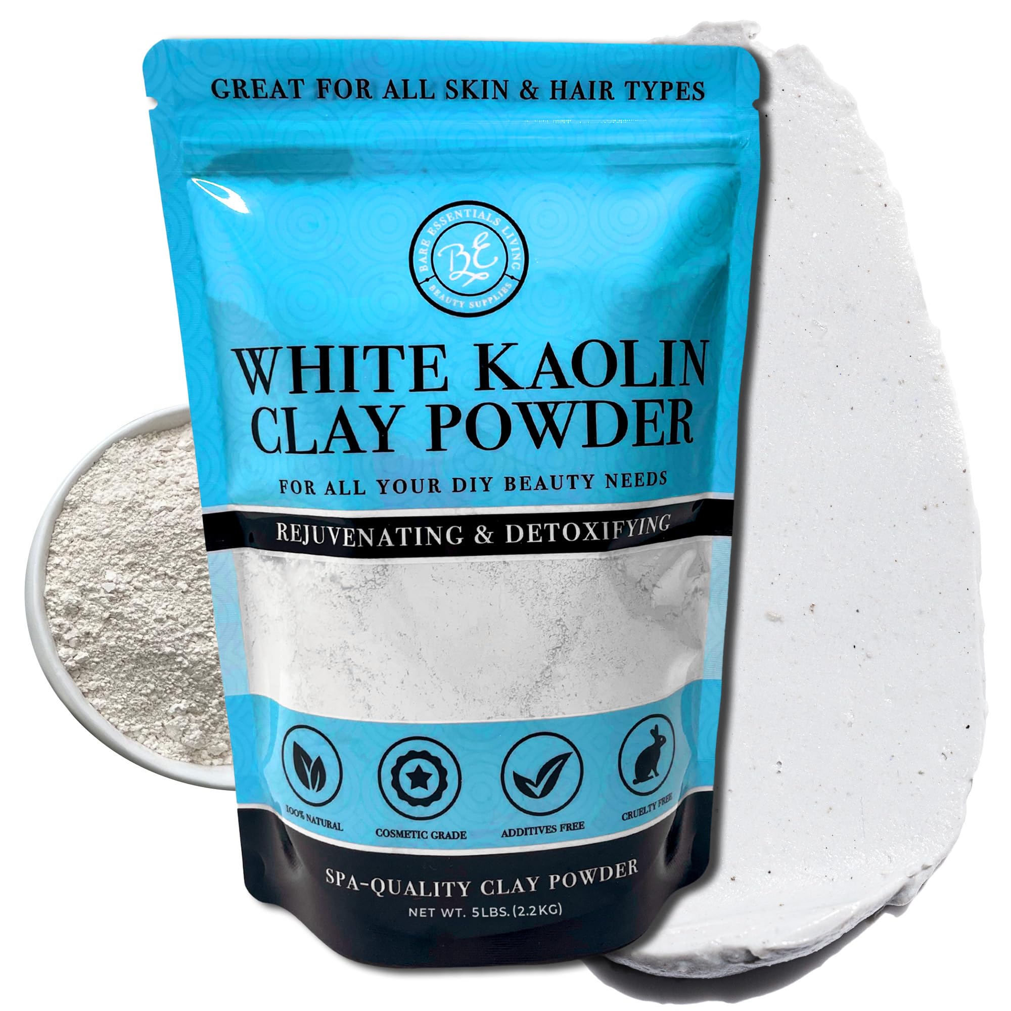 Bare Essentials Living poudre kaolin blanc pour masque visage, douceur peau sensible