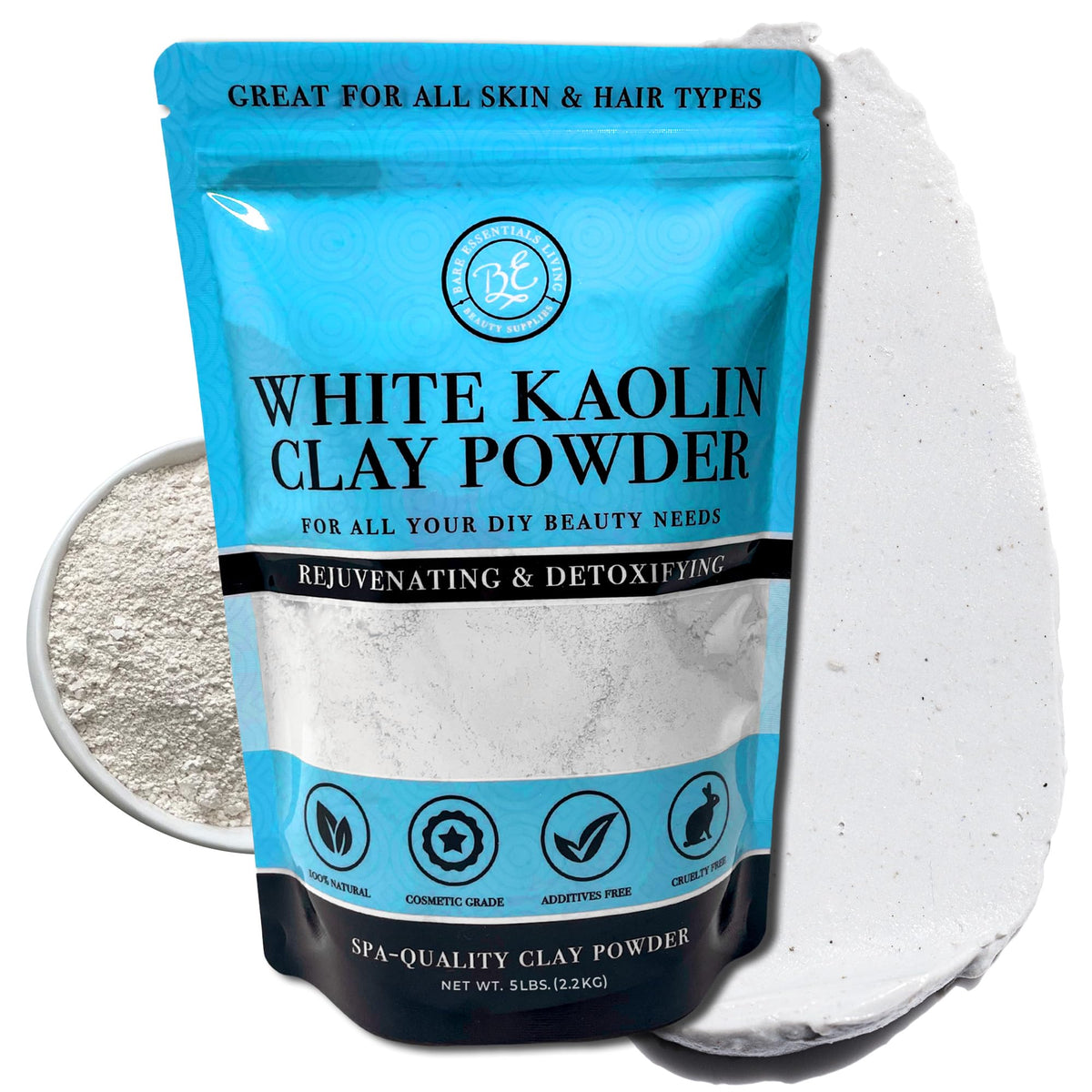 Bare Essentials Living poudre kaolin blanc pour masque visage, douceur peau sensible