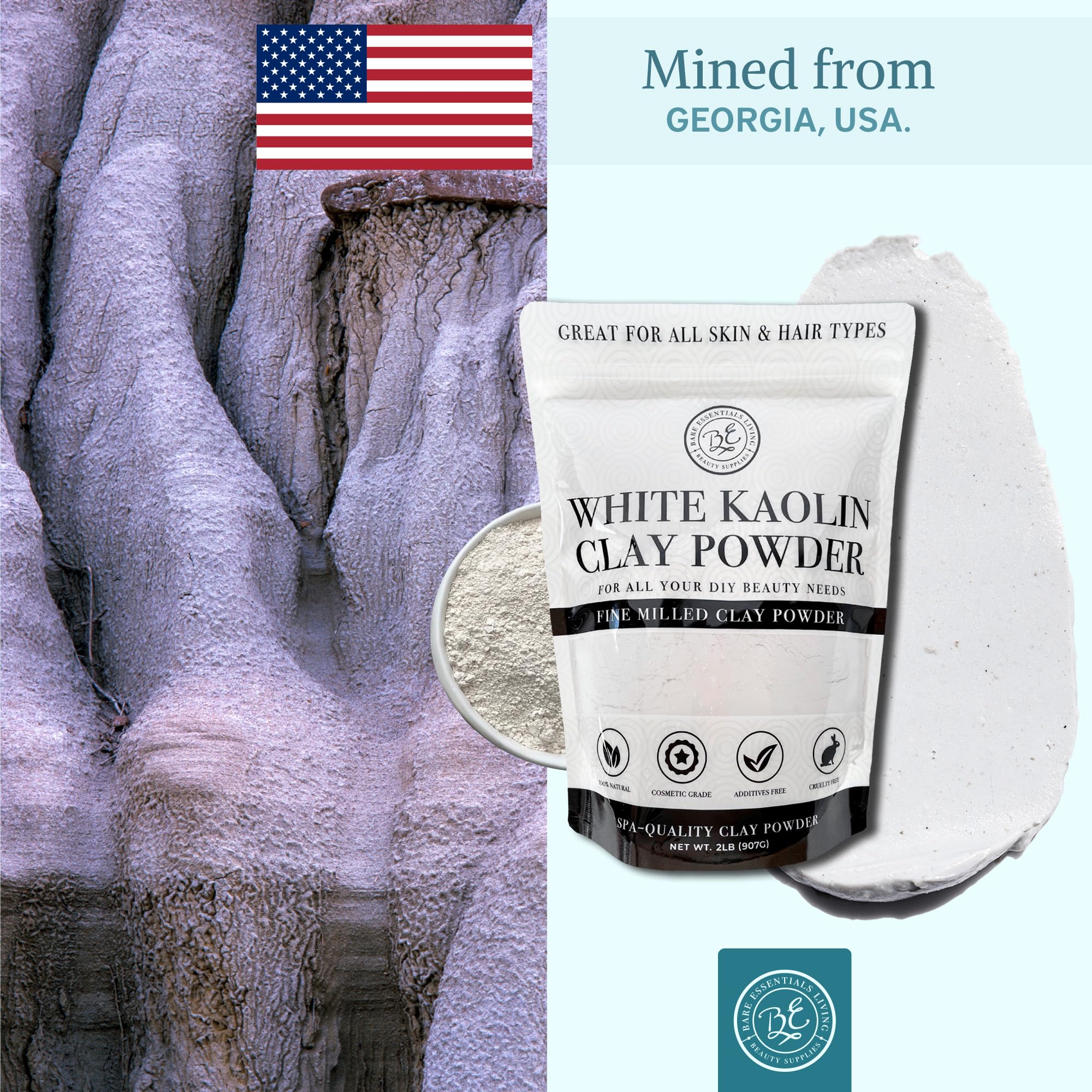 Bare Essentials Living produit sans cruauté, fabrication aux Etats-Unis.