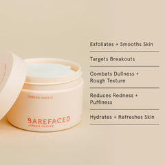 Étiquette mettant en avant 5% acide glycolique et acide salicylique pour exfoliation ciblée.