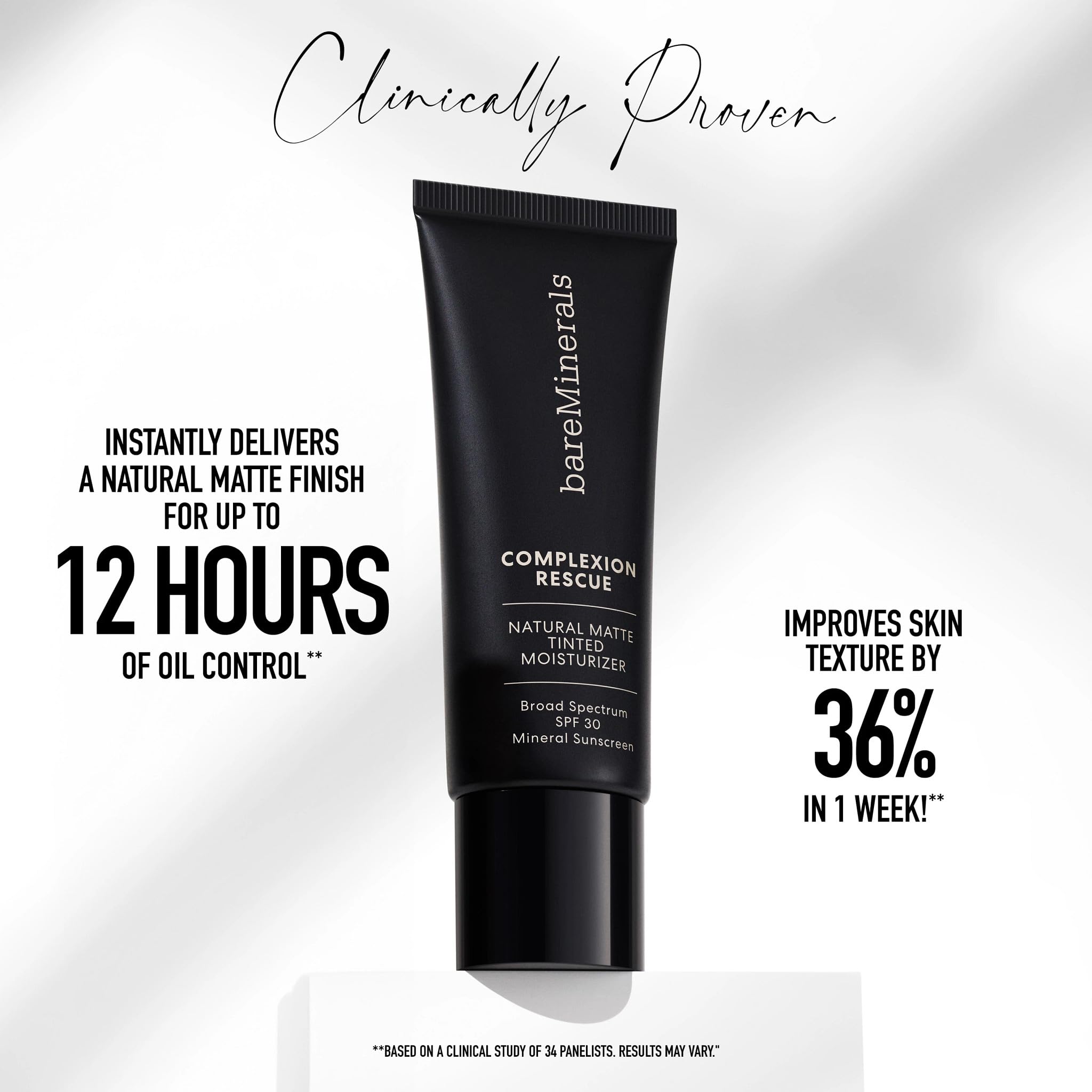 BareMinerals Complexion Rescue Matte, fini mat et contrôle huile jusqu'à 12 heures.