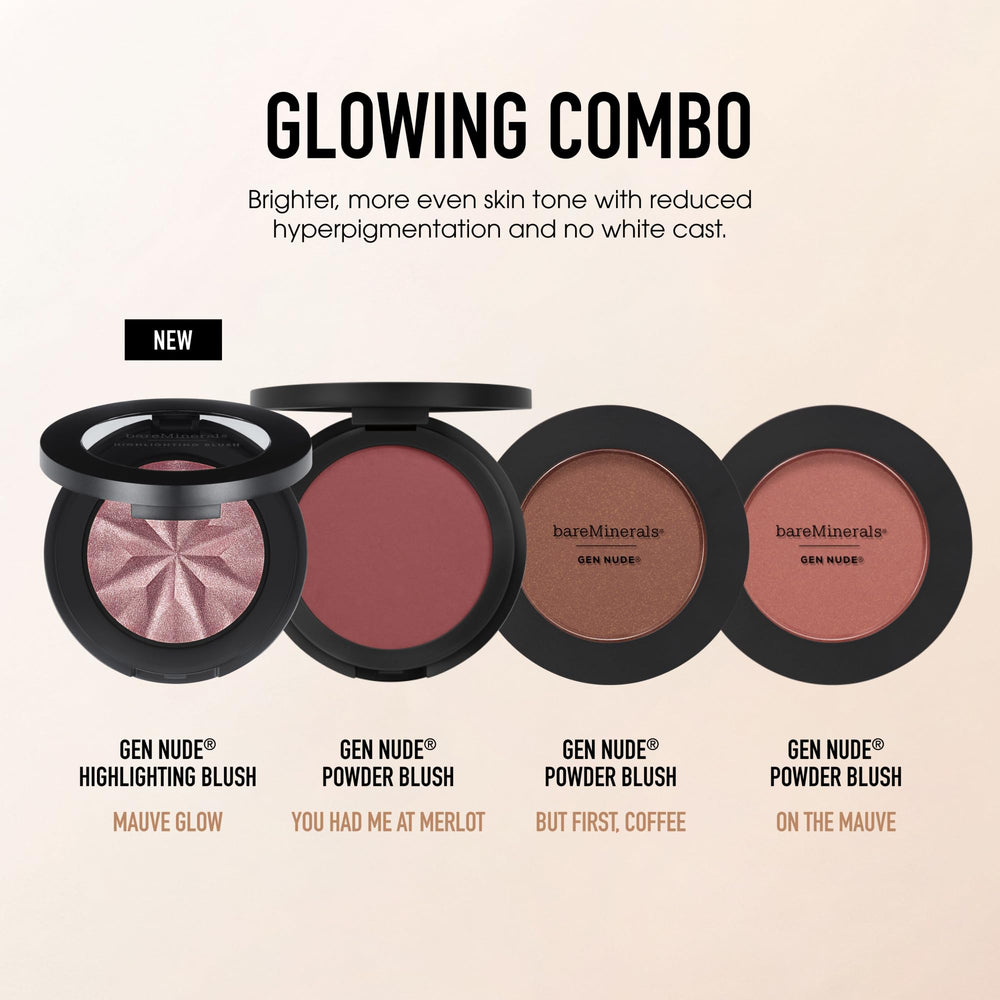 Gen Nude Highlighting Blush Mauve Glow de bareMinerals: possibilité de superposer sur la poudre Gen Nude.
