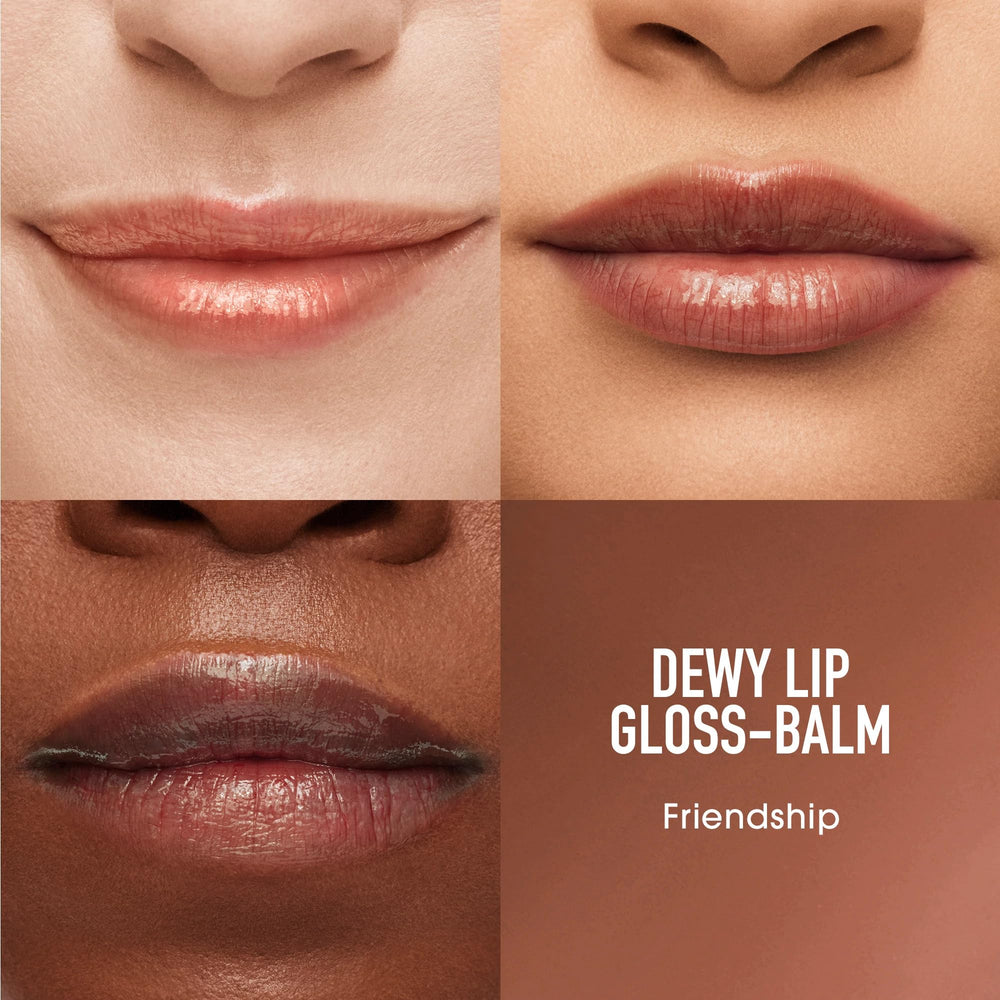 bareMinerals Dewy Lip Gloss-Balm teinte Friendship sur les lèvres pour un look naturel