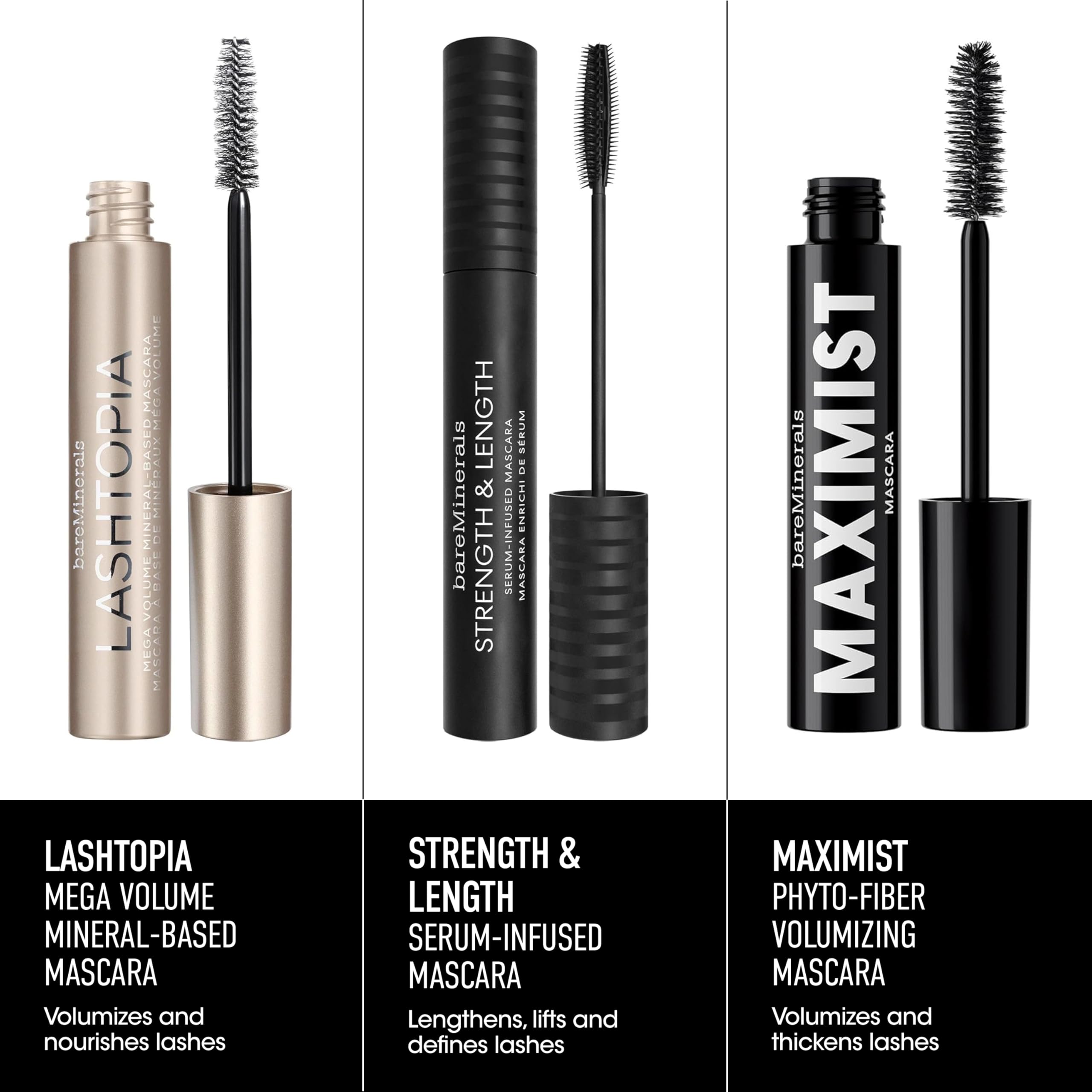bareMinerals mascara démaquillage doux se retire facilement sans agresser les cils.