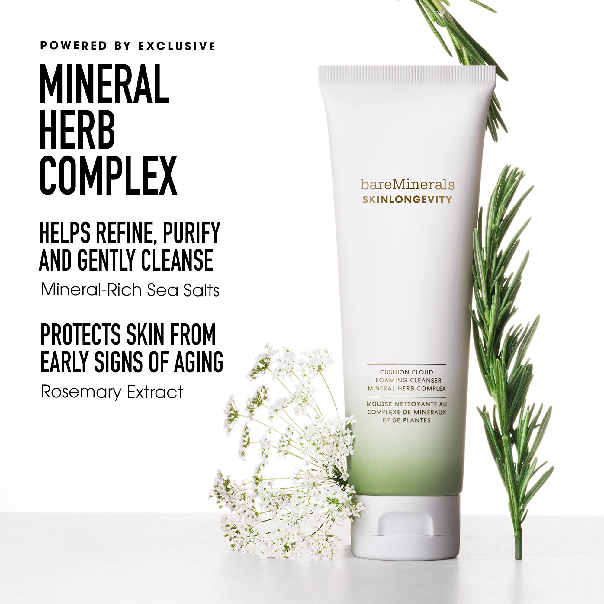 démaquillage doux avec bareMinerals Skinlongevity qui retire maquillage et SPF en douceur