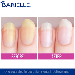 Barielle Nail Whitener – avant-après; ongles visiblement plus lumineux.