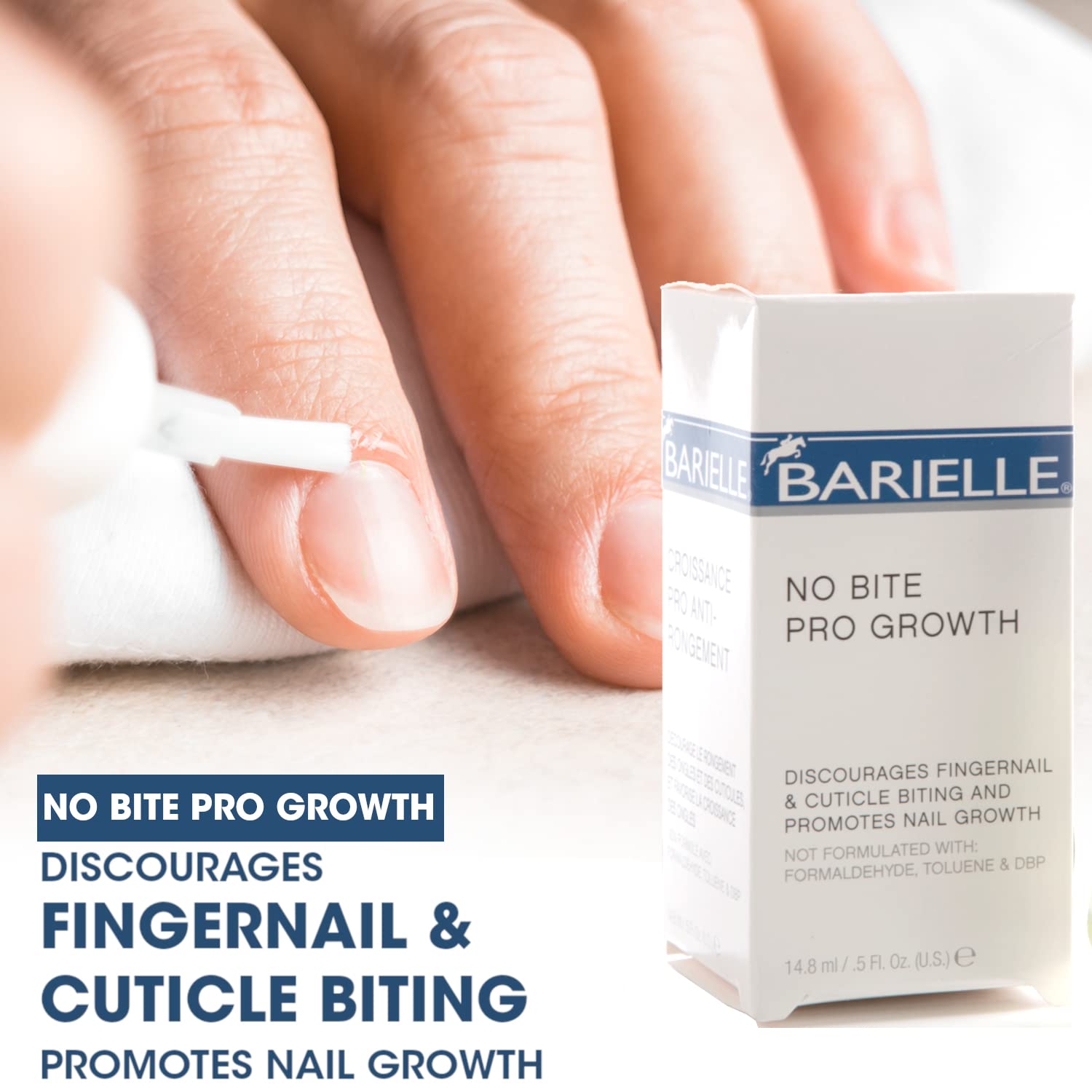 Barielle No Bite Pro Growth – formule hydratante sans nitrocellulose et soins des ongles.