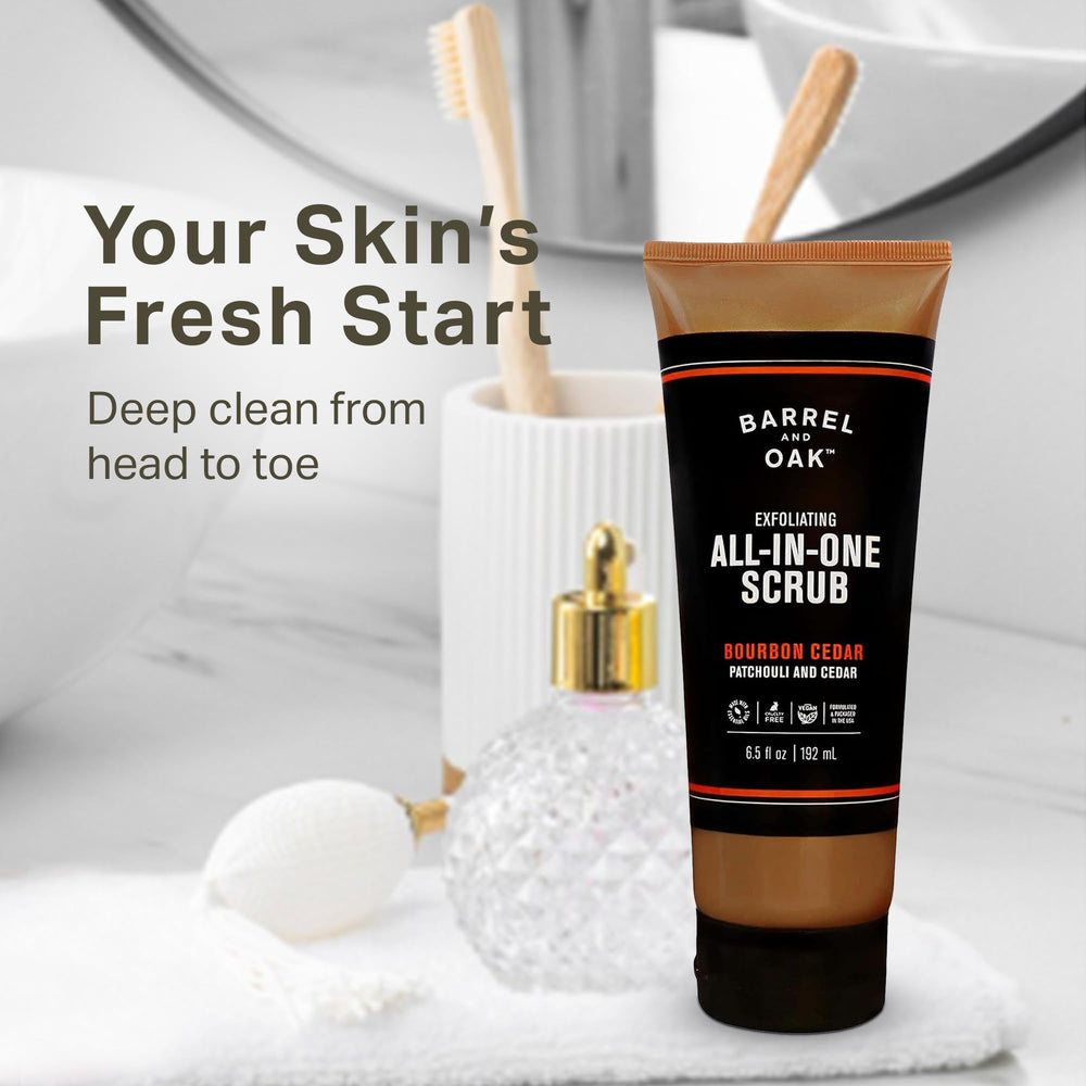 Barrel & Oak walnut shell powder texture for gentle daily exfoliation