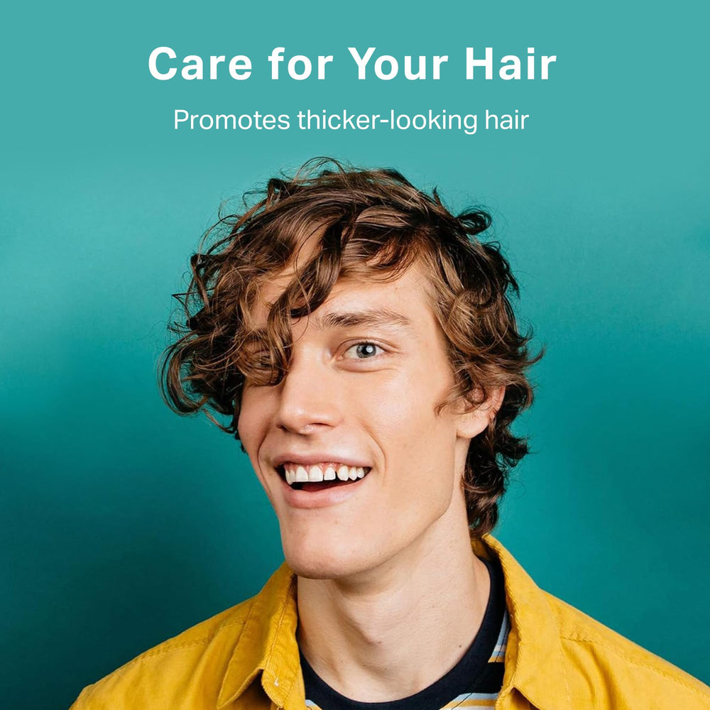 Barrel & Oak vitamin B5 and argan oil label shot highlights nourishing hair.