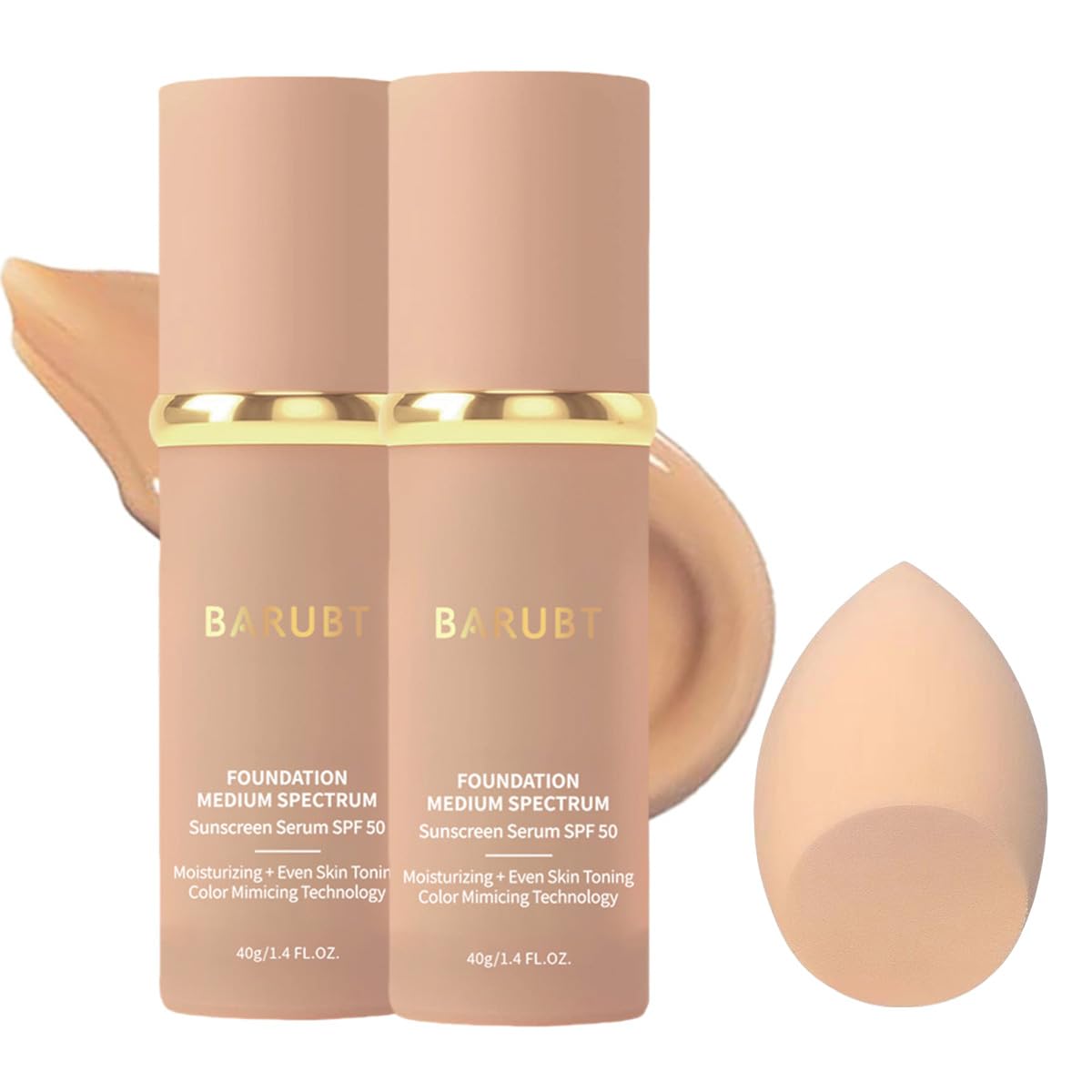 BARUBT 4-en-1 fond de teint en flacon avec SPF50, protection quotidienne et hydratation légère.