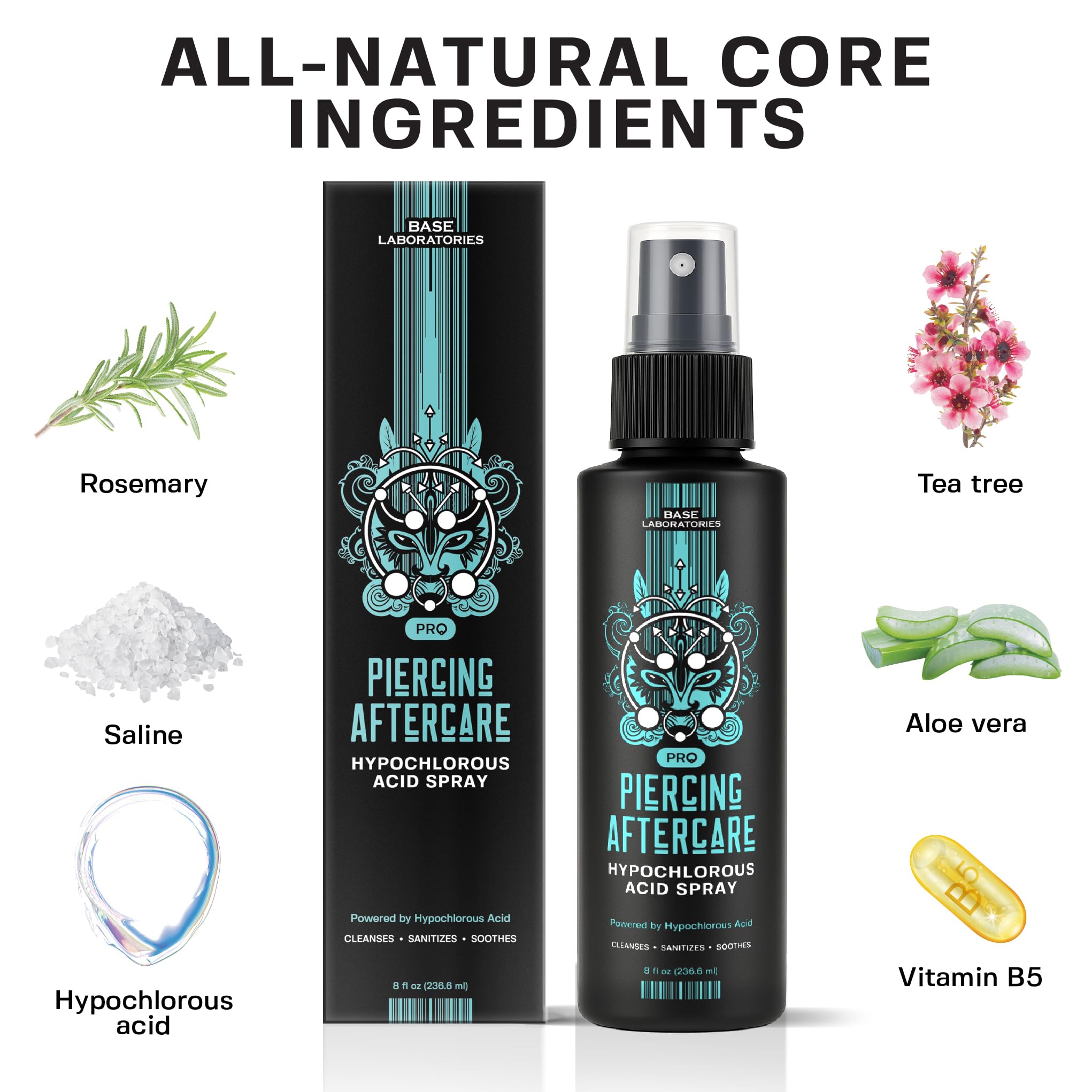 BASE LABORATORIES acide hypochloreux pour piercings, nettoie et apaise irritations