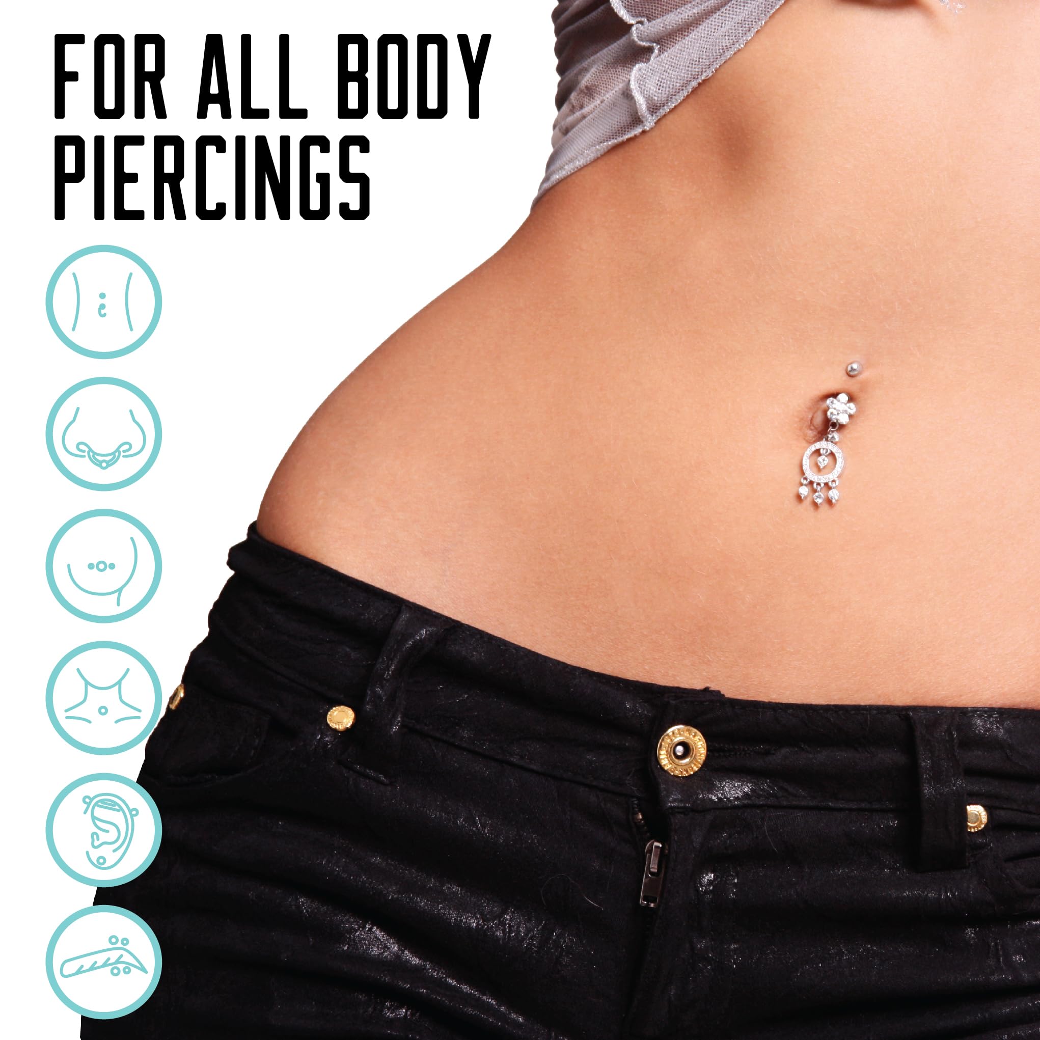 BASE LABORATORIES nettoyant piercing, composition saline et hypochloreux pour peau sensible.