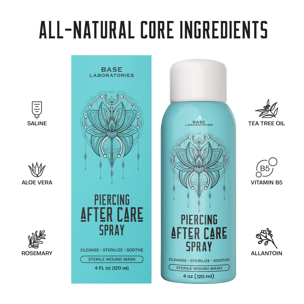 BASE LABORATORIES solution saline pour piercings – hygiène sûre autour du piercing.