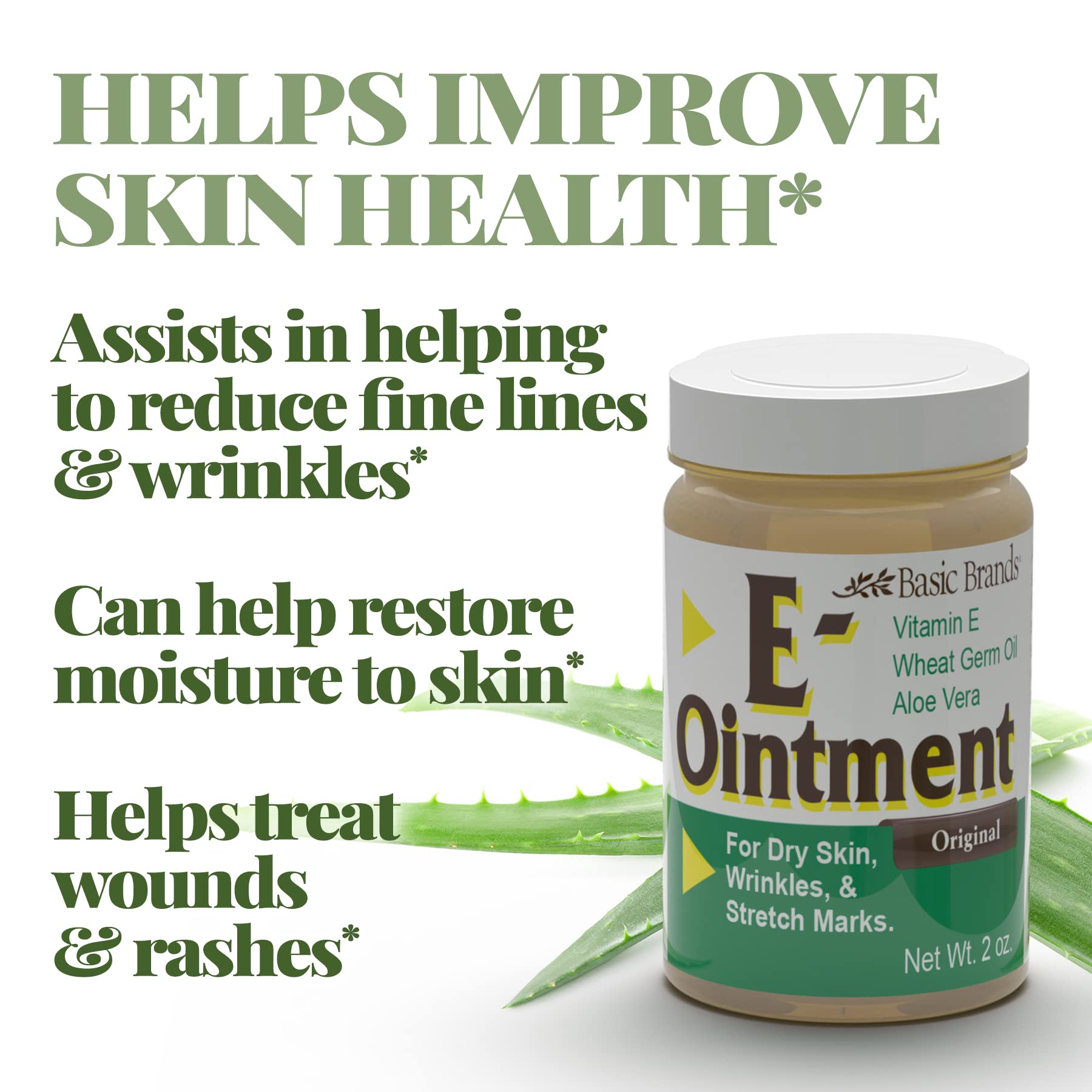 Basic Organics Vitamin E Ointment close-up texture showing non-greasy moisture