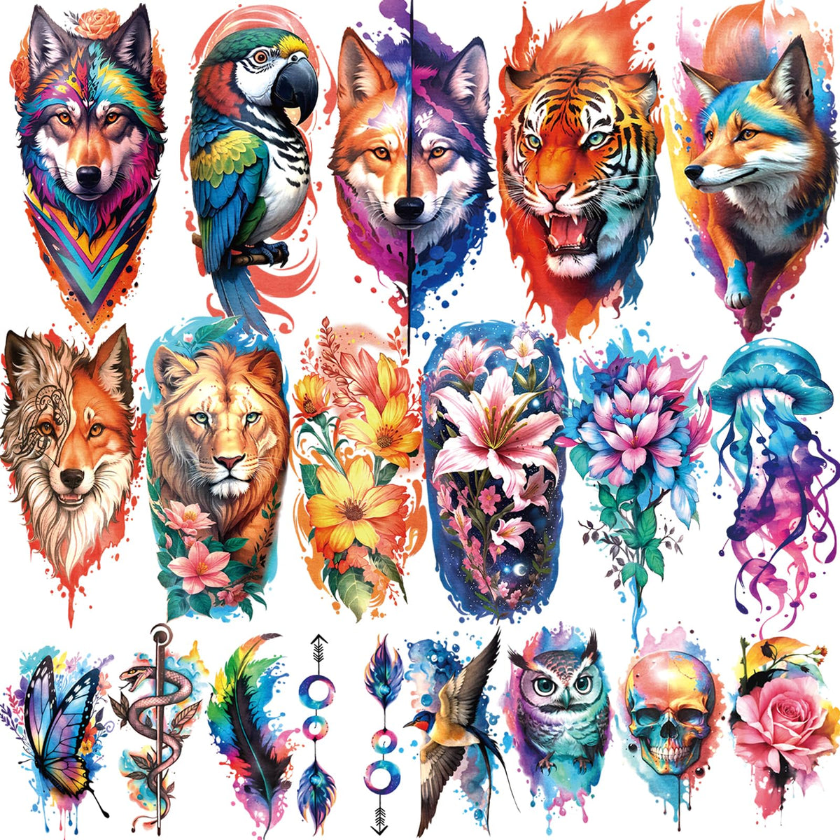 Basifa – tatouages temporaires avec motifs fleurs et animaux, pour un style éphémère.