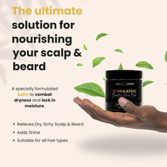 Application du baume sur cheveux et barbe avec la main, démonstration d'usage.