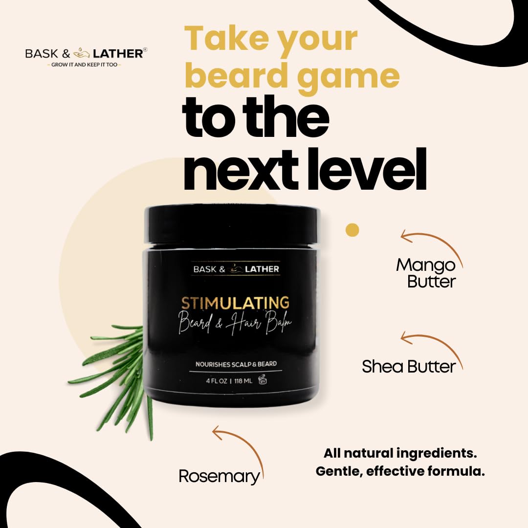 Baume stimulant cheveux et barbe texture creme par BASK & LATHER, facilité d'application et hydratation.