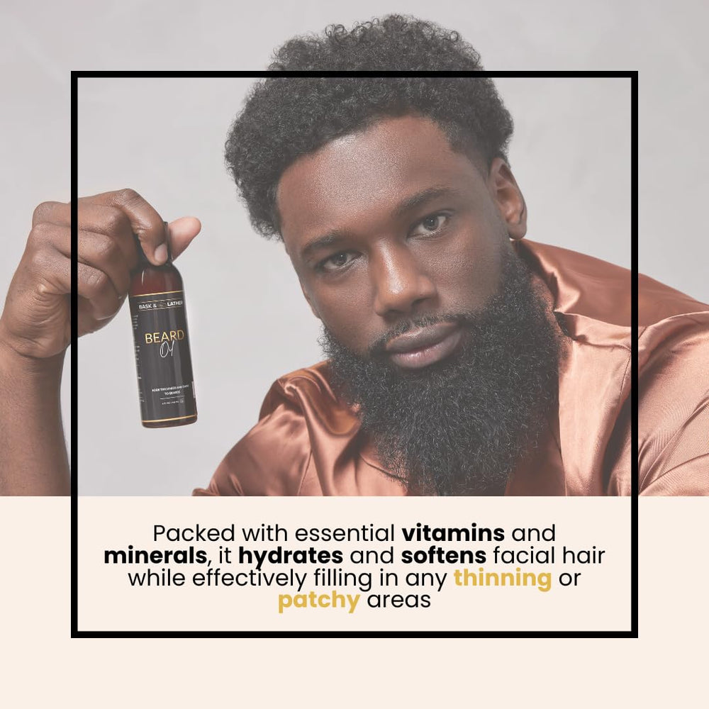 Huile barbe Bask & Lather, barbe brillante et lustre naturel.