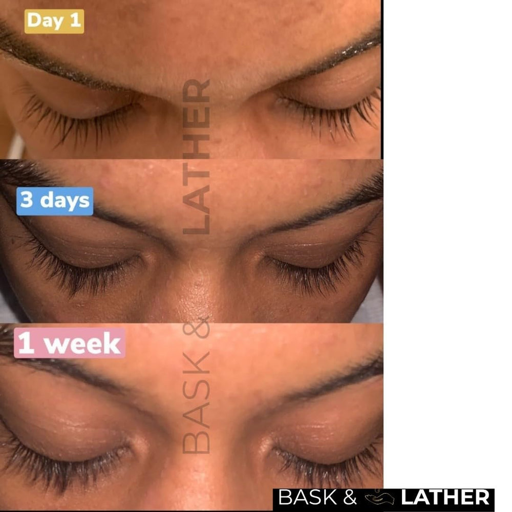 Cils et sourcils renforcés par Bask & Lather densité potentielle