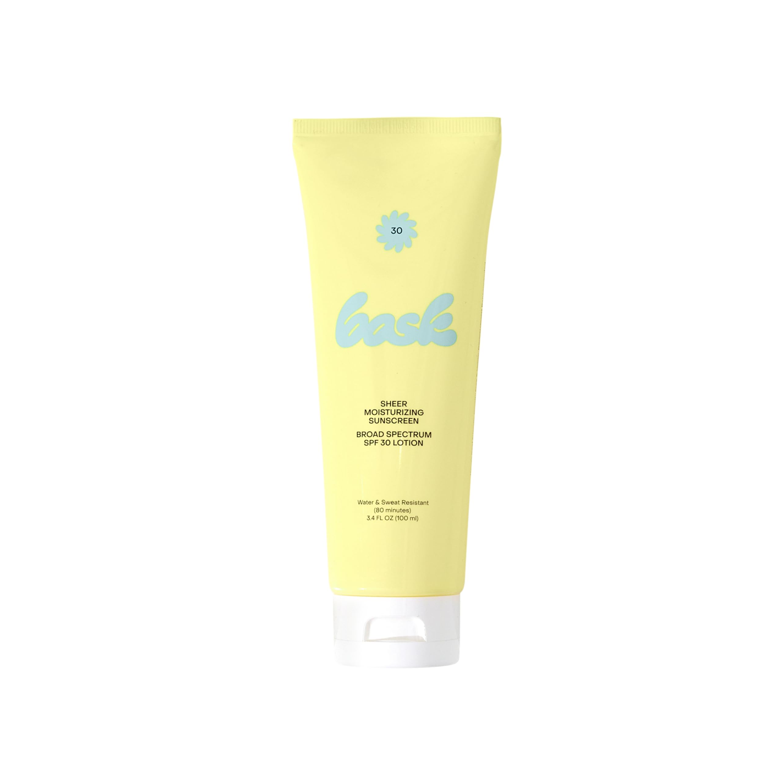 Bask Suncare SPF 30 bottle pour shows a quick, lightweight protection for daily sun
