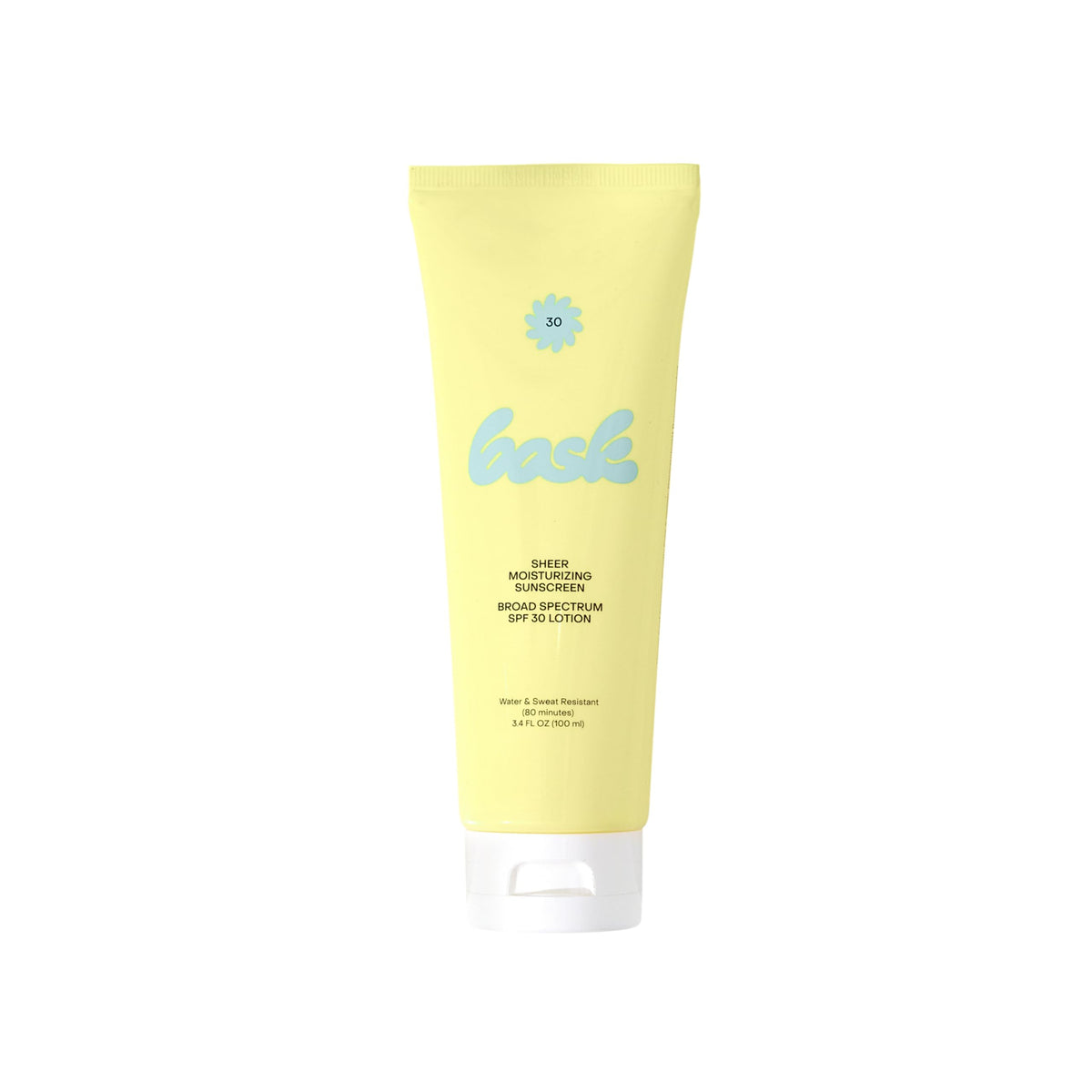 Bask Suncare SPF 30 bottle pour shows a quick, lightweight protection for daily sun