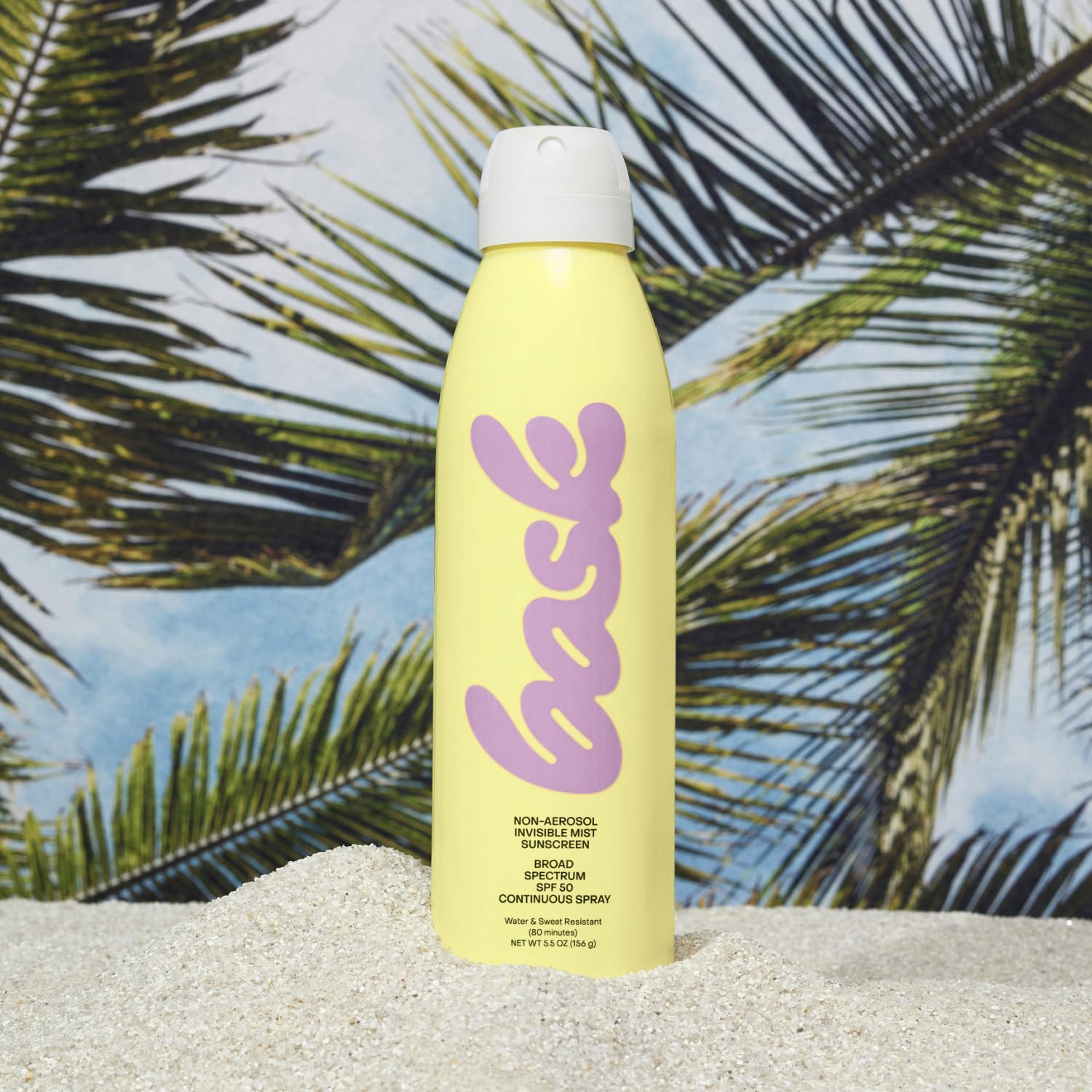 Bask Suncare SPF 50 360° spray angle allows versatile coverage.