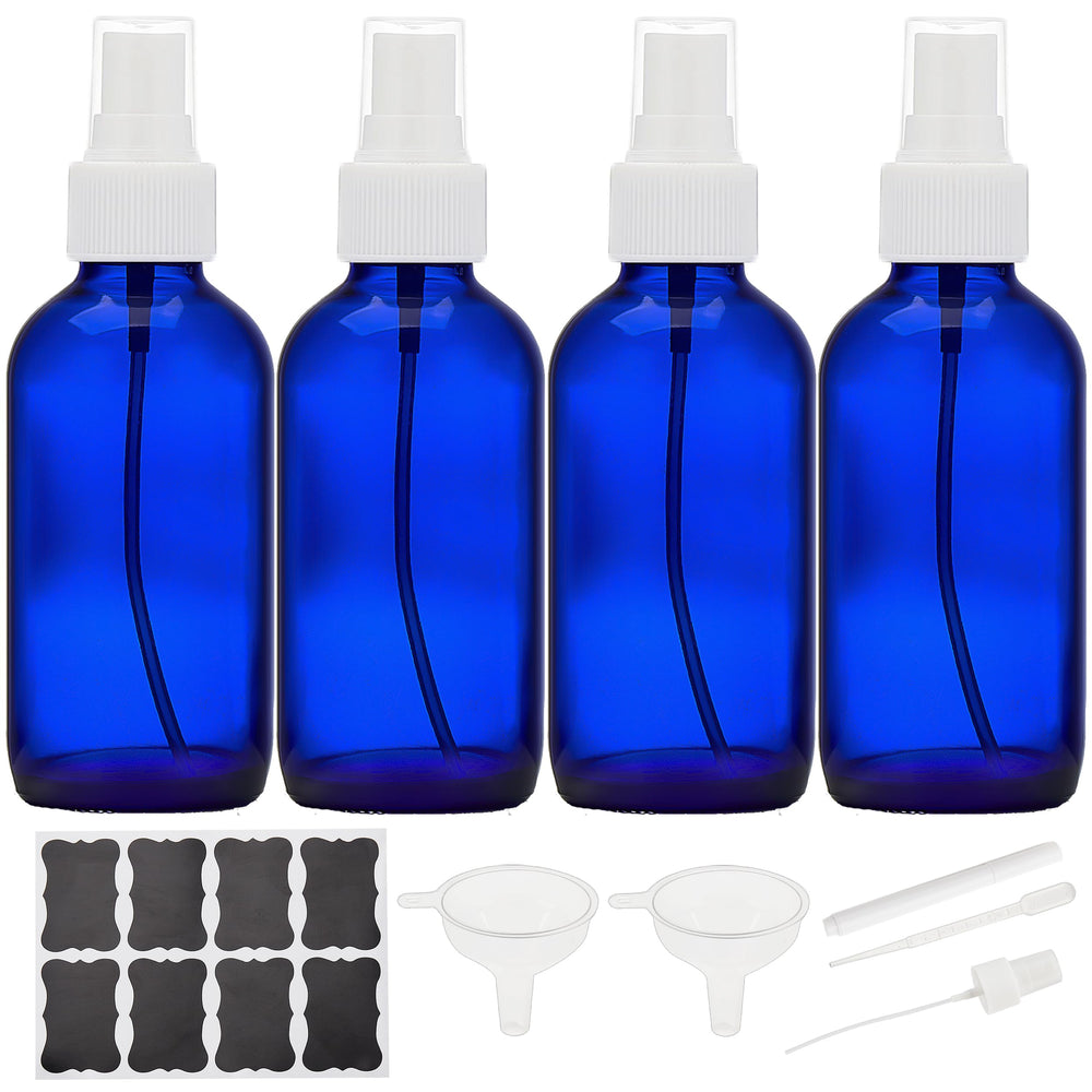 Bastelica vaporisateur en verre cobalt 4 oz, ensemble de 4 bouteilles, idéal pour huiles essentielles diluées