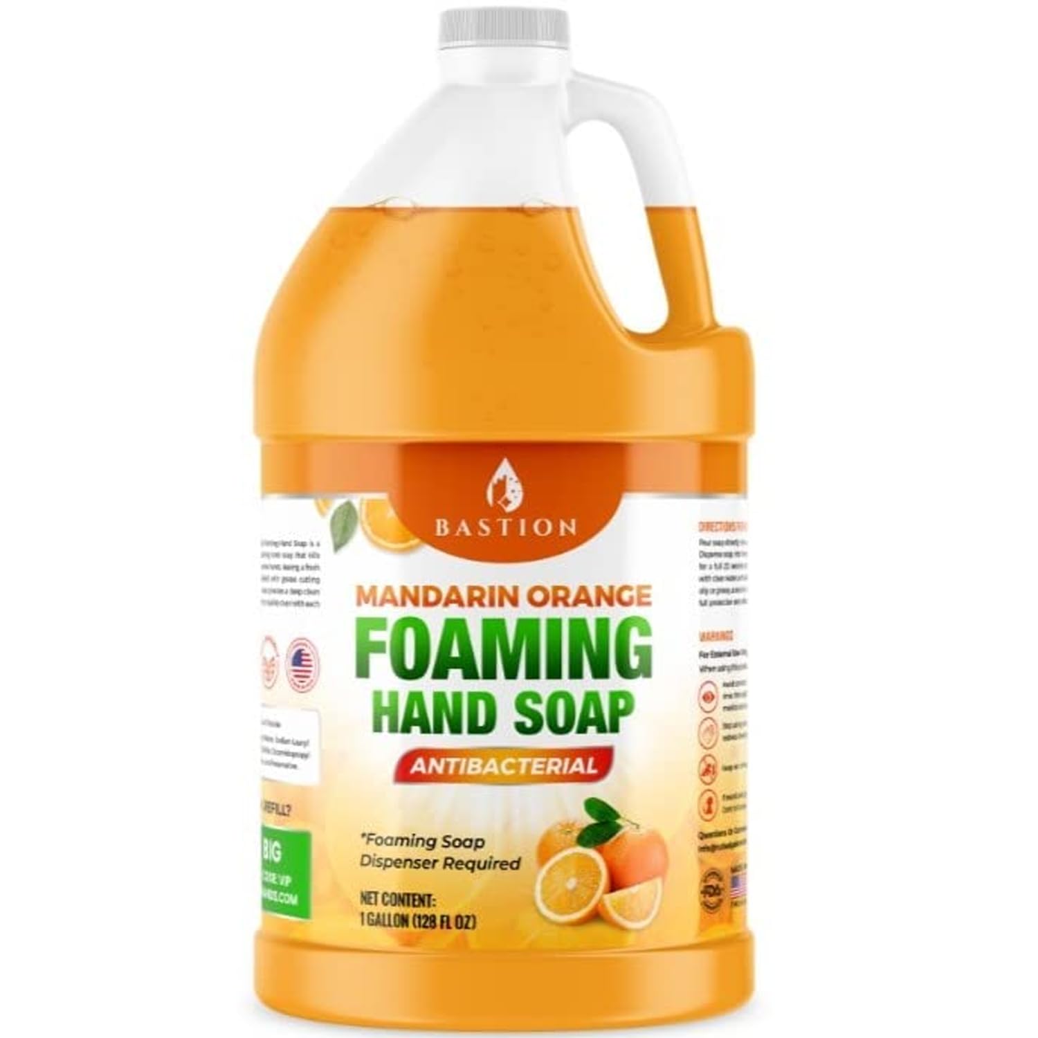 Bastion Savon Mousse Orange Mandarine, flacon perspective montrant une mousse riche pour un lavage agréable