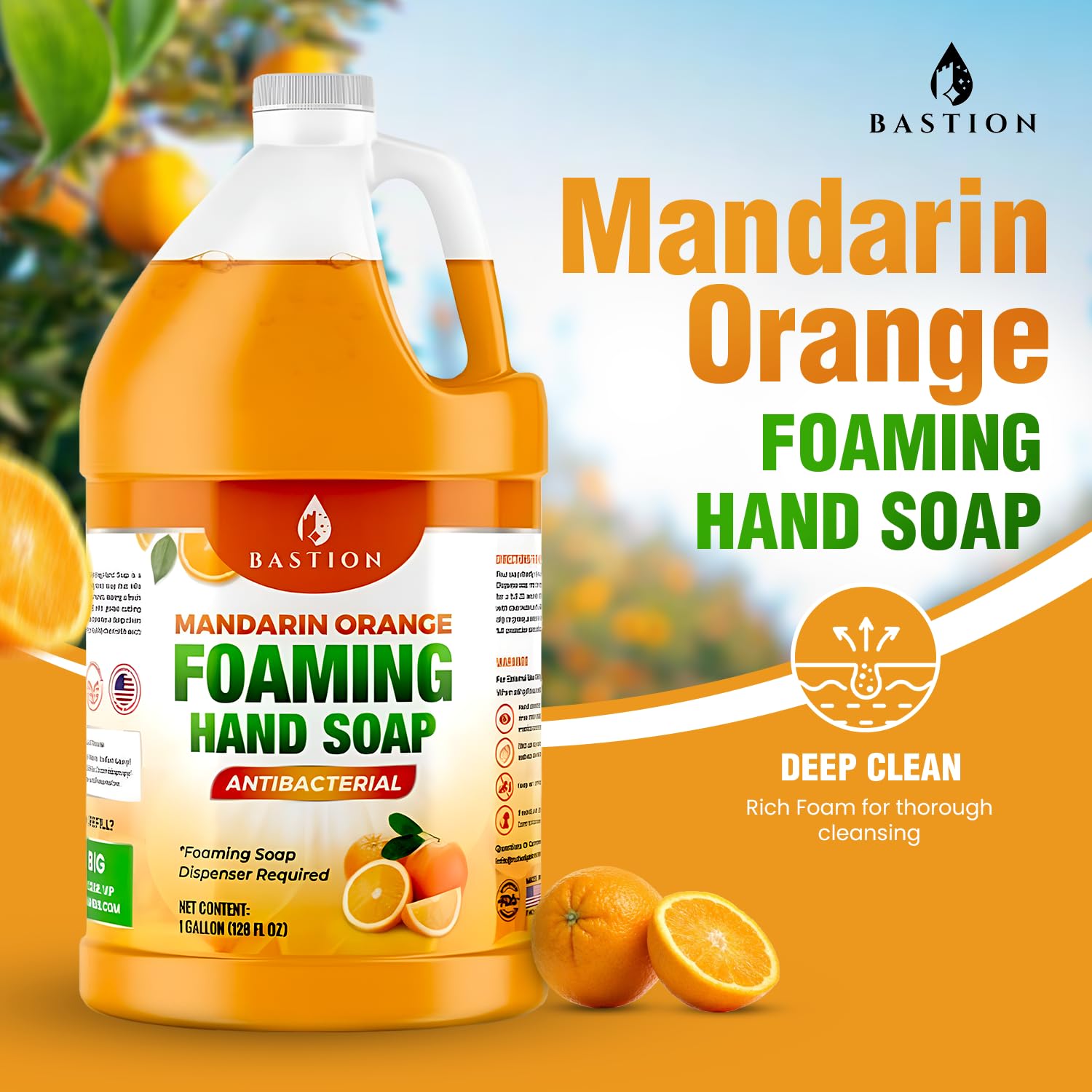 Propreté douce assurée par Bastion Savon Mousse Orange Mandarine