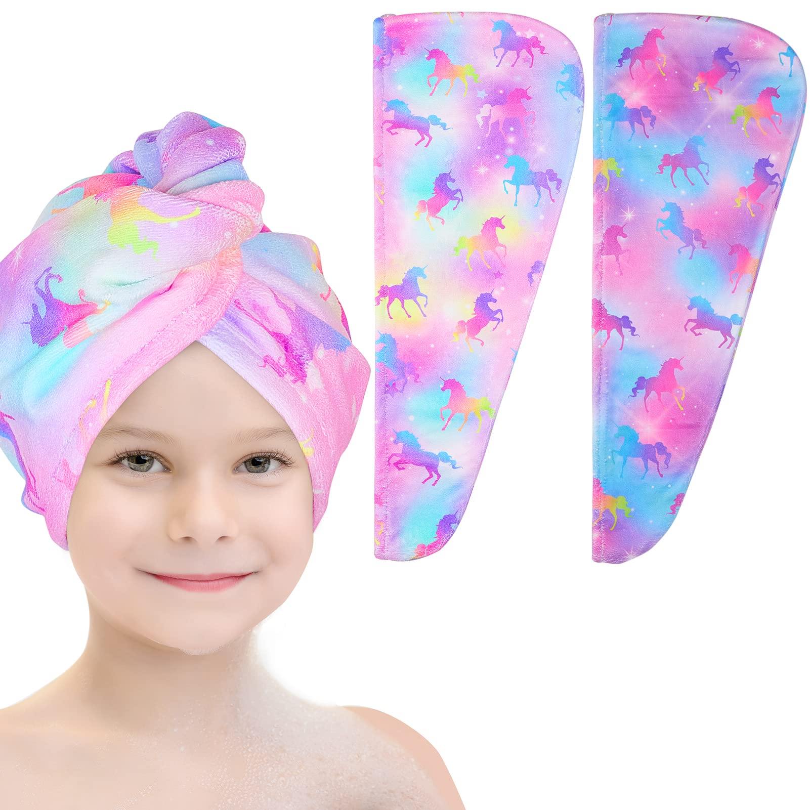 Basumee serviette microfibre licorne: absorption rapide pour cheveux mouillés des enfants.