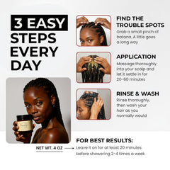 Application en massage sur cheveux et cuir chevelu pour favoriser le soin.