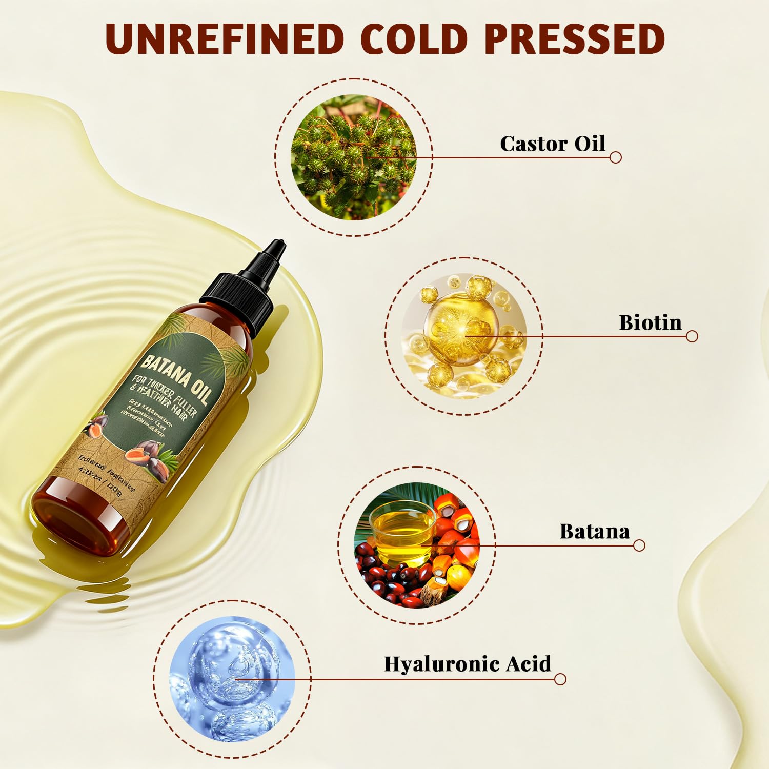 Batana Oil – Emballage en verre compact, pratique et élégant.