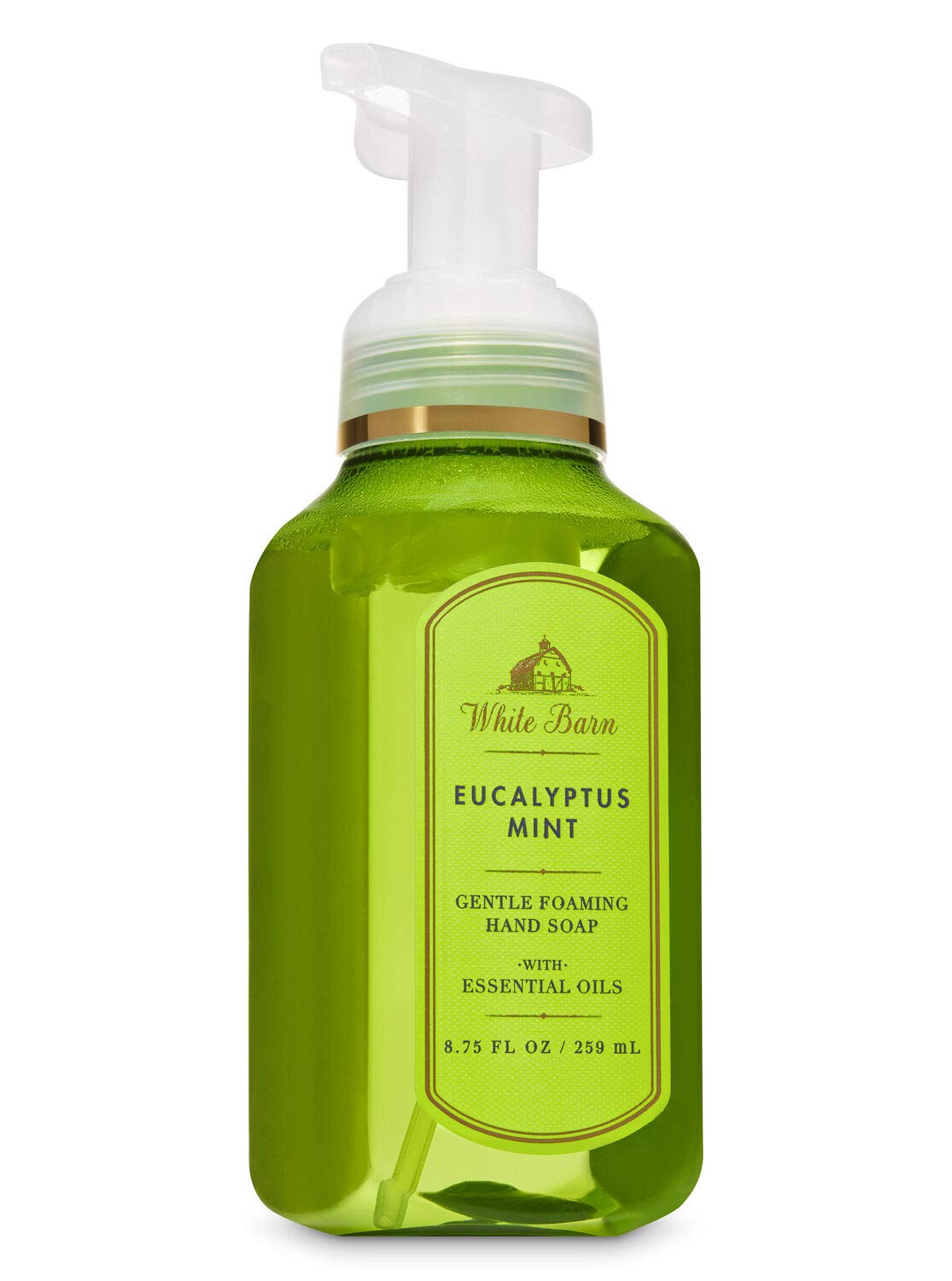 Bath & Body Works White Barn Eucalyptus Mint, bouteille mousseuse pour un lavage des mains rafraîchissant.