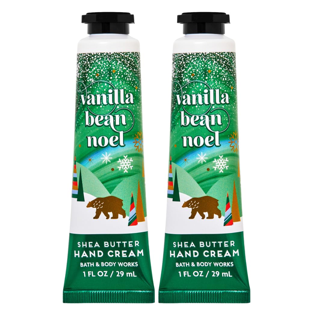 Bath & Body Works crème mains karité format voyage, parfum Vanille Fève de Noël, hydratation douce.