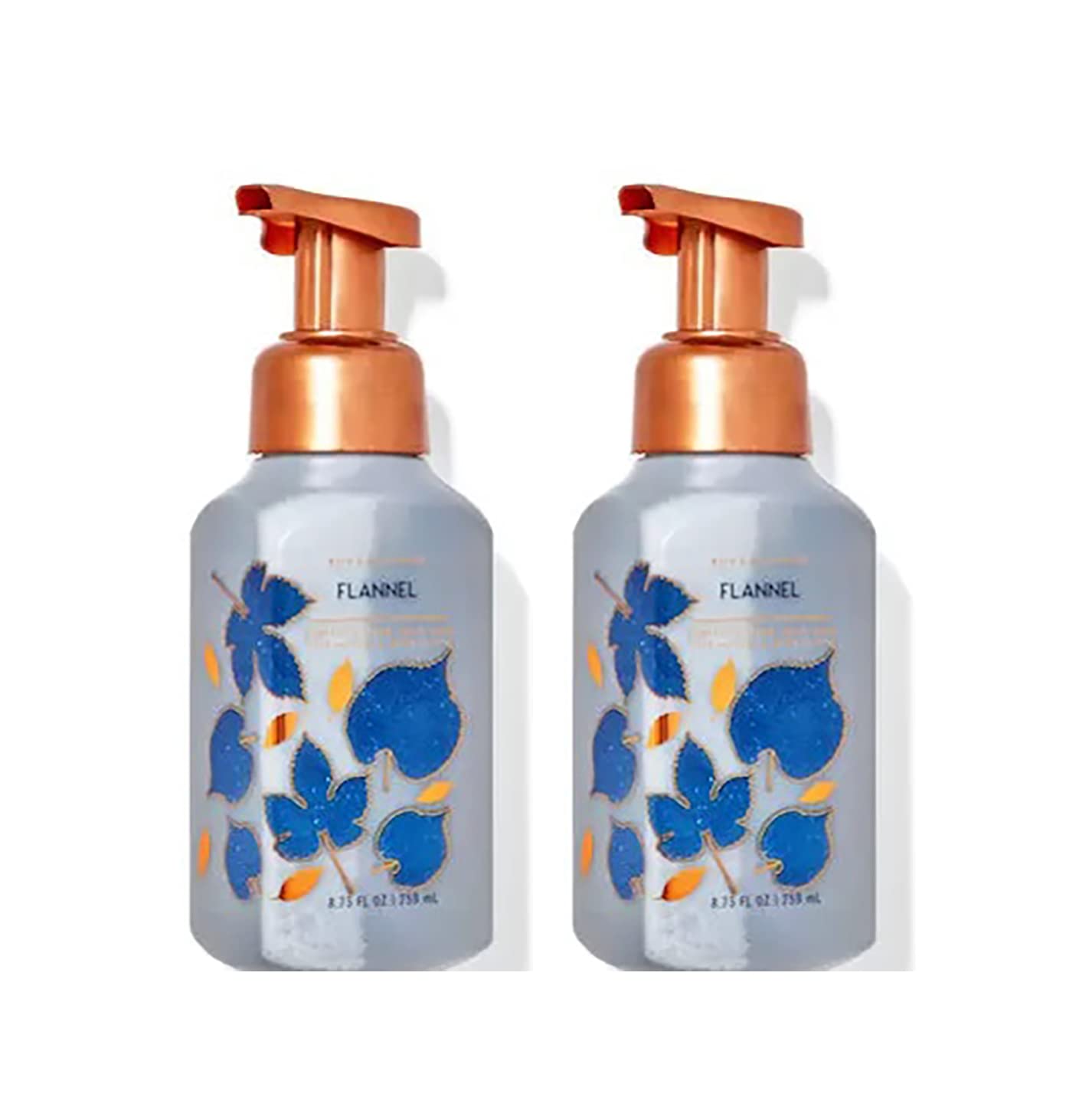 Savon moussant Bath & Body Works Flannel sur bouteille bleue, douceur pour les mains au quotidien.