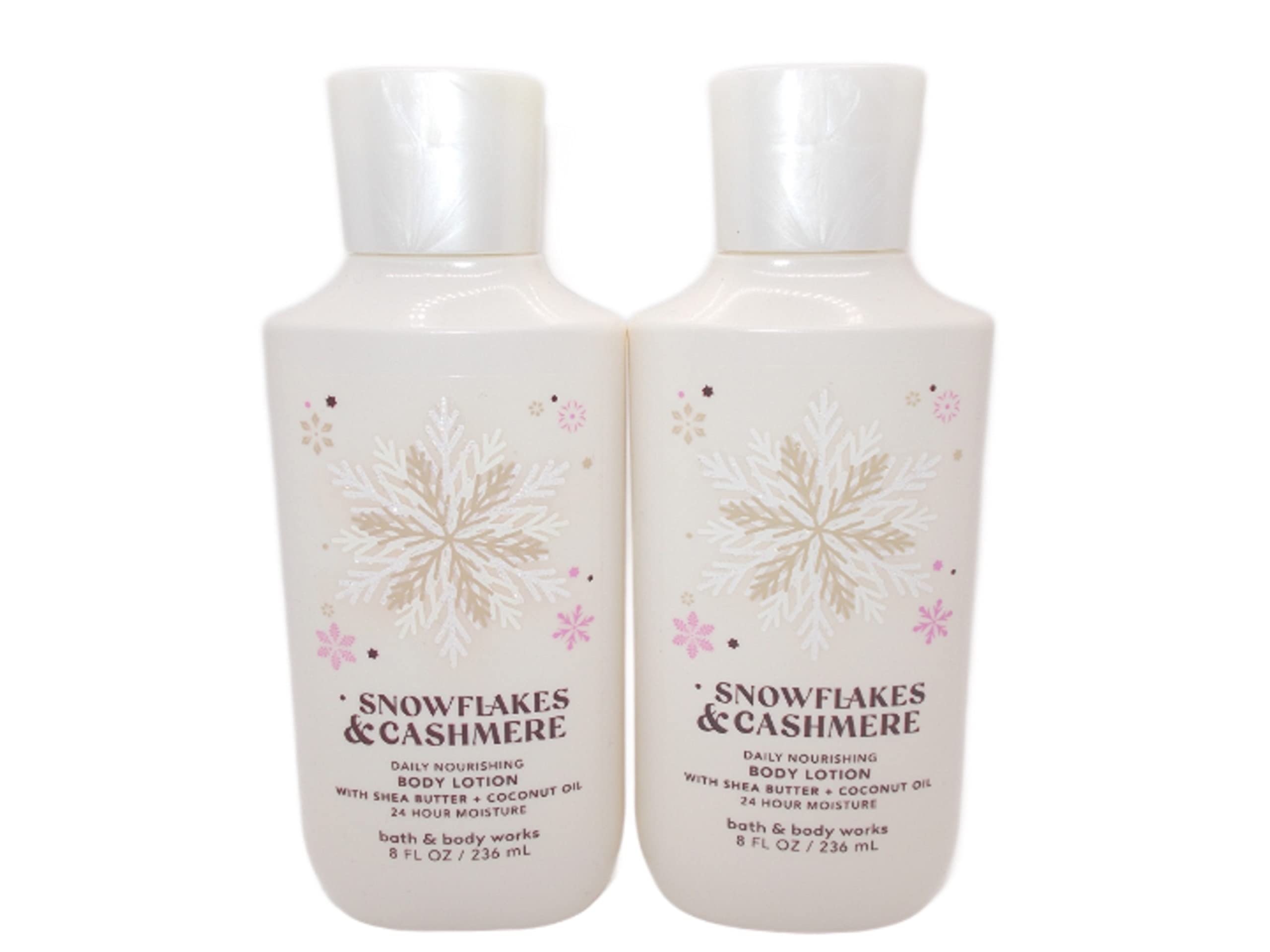 Bath & Body Works Snowflakes & Cashmere: flacons hydratants et parfum subtil pour hydratation quotidienne.