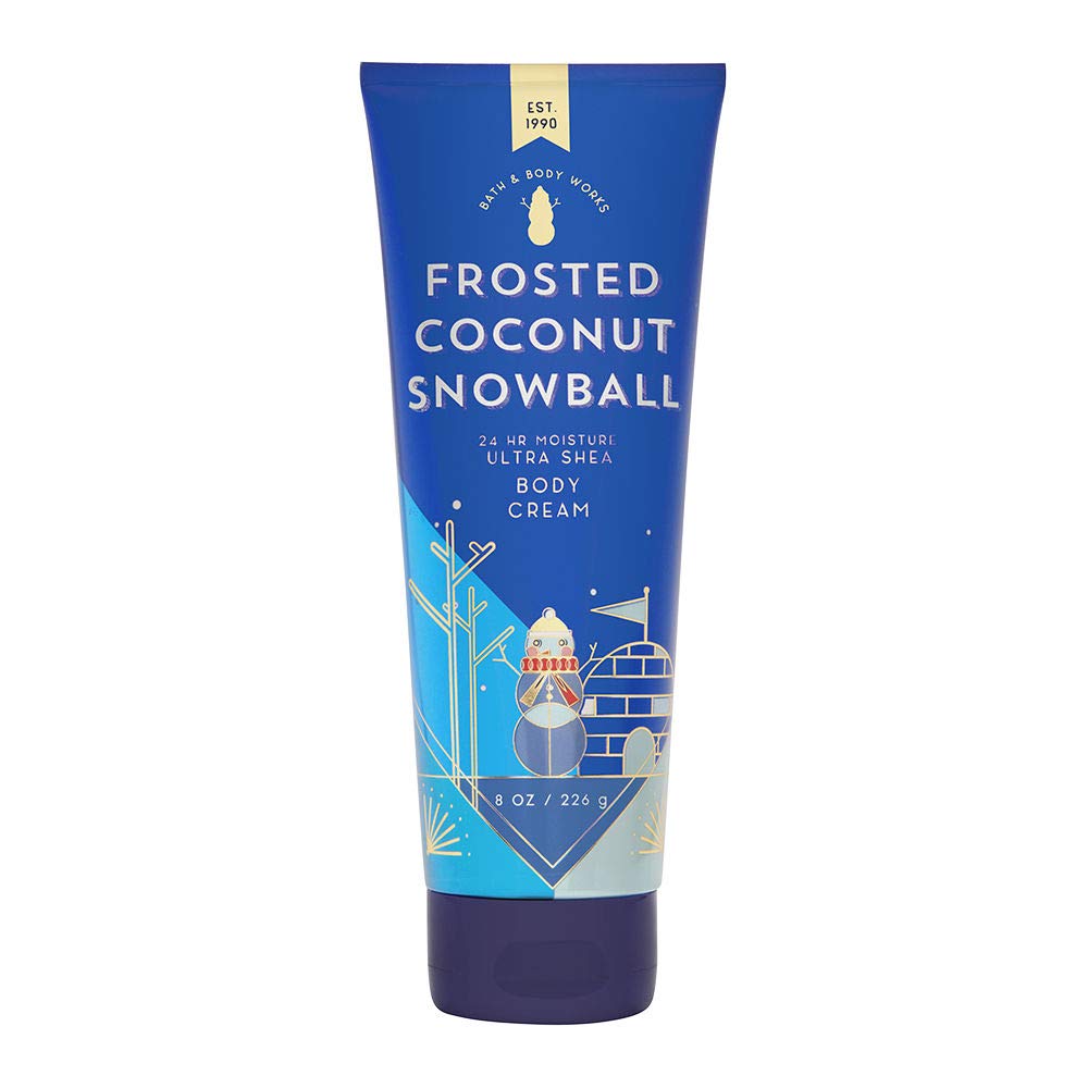 Crème Bath & Body Works Frosted Coconut Snowball, flacon présenté, texture riche pour nourrir la peau.