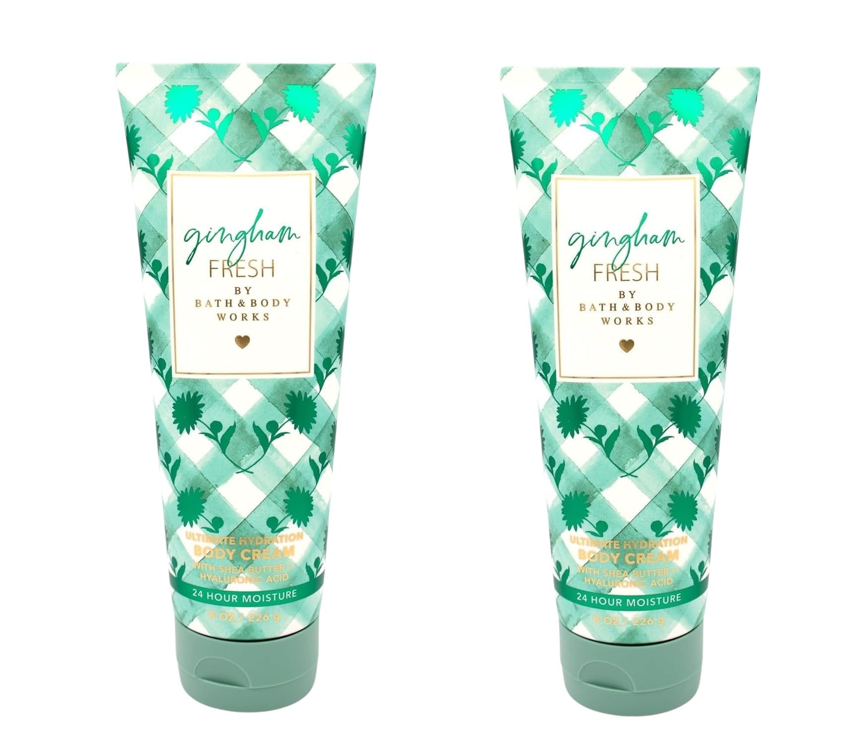 Bath & Body Works Gingham Fresh Ultimate Hydration Body Cream bottle closeup, rich moisture for dry skin.