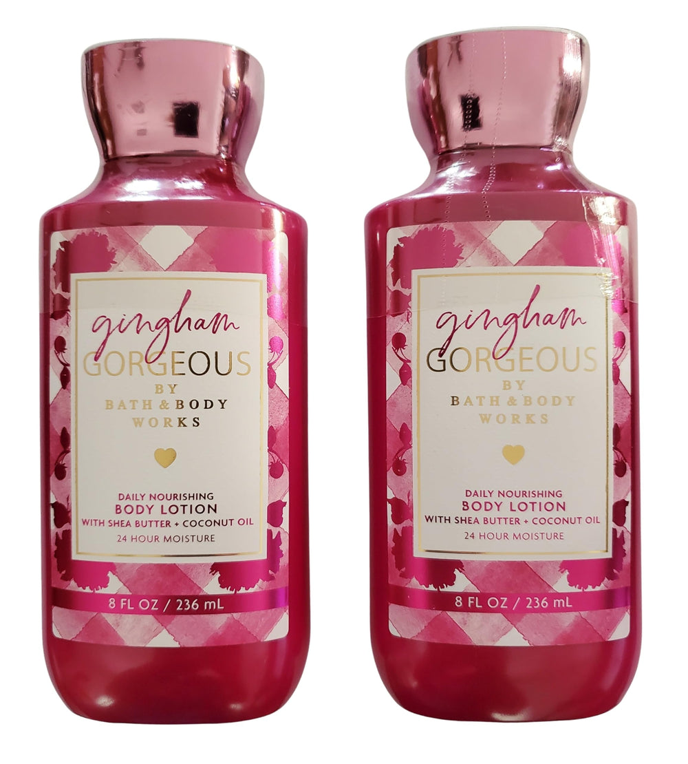 Flacon Bath & Body Works Gingham Gorgeous, hydratation légère et parfum floral agréable.